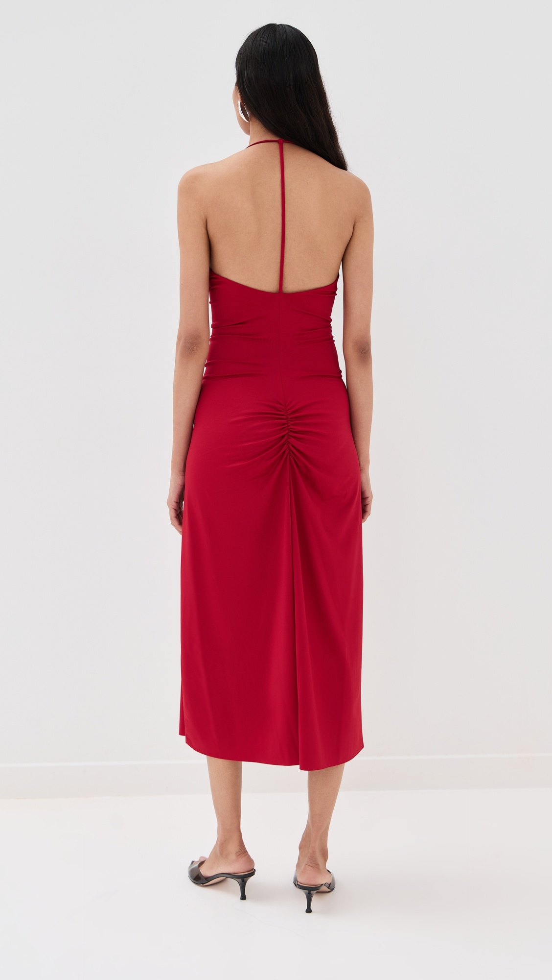 V-Neck Ruched Cami Midi Dress - 2