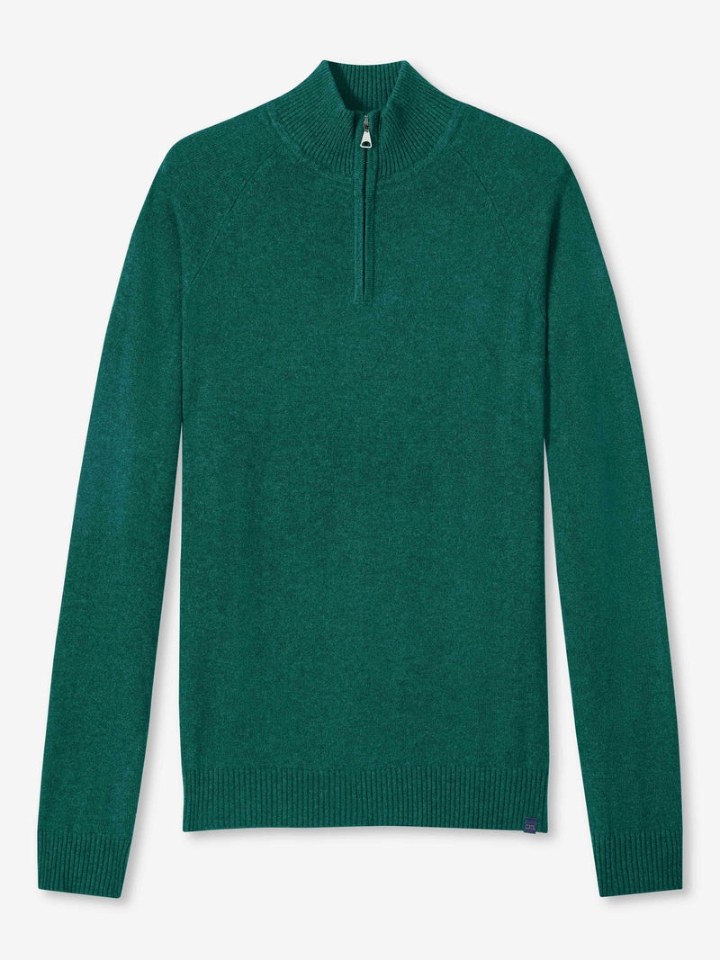 Men's Half-Zip Sweater Finley Cashmere Dark Green Heather - 1