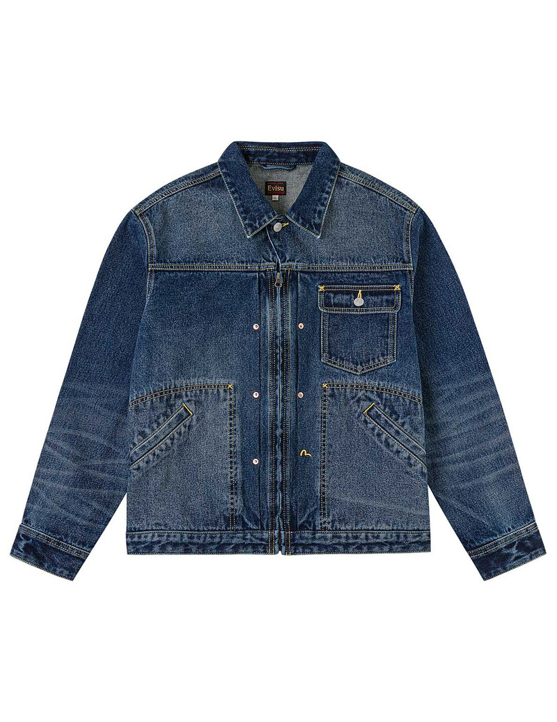EVISU Sand Washed Crocodile Print Denim Jacket outlook