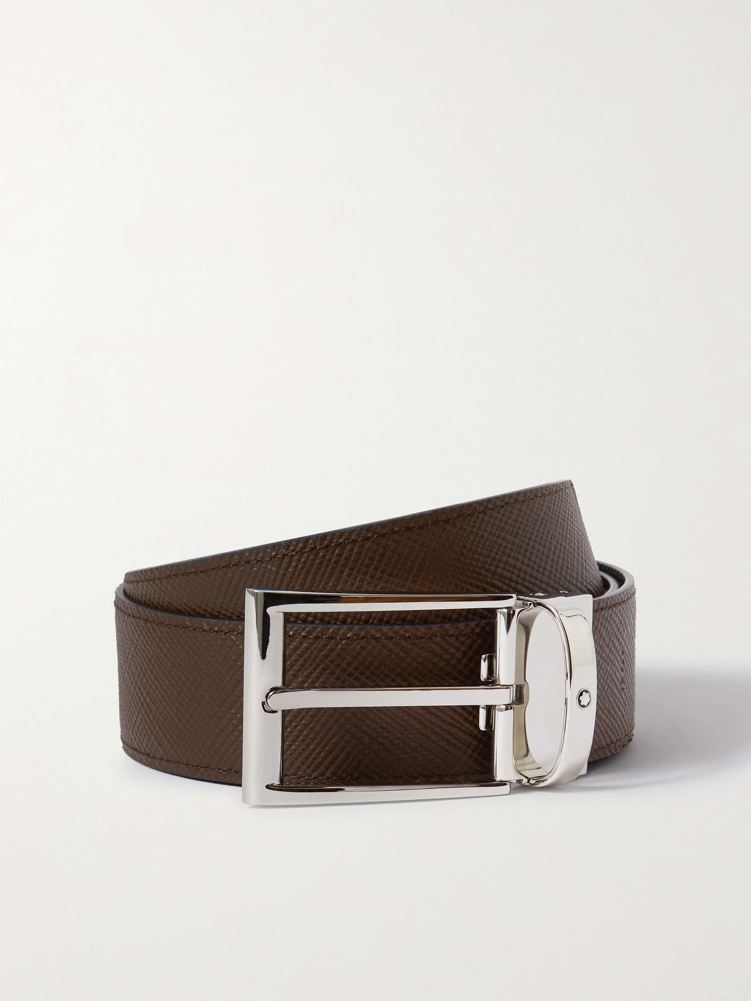 3.5cm Reversible Textured-Leather Belt - 1