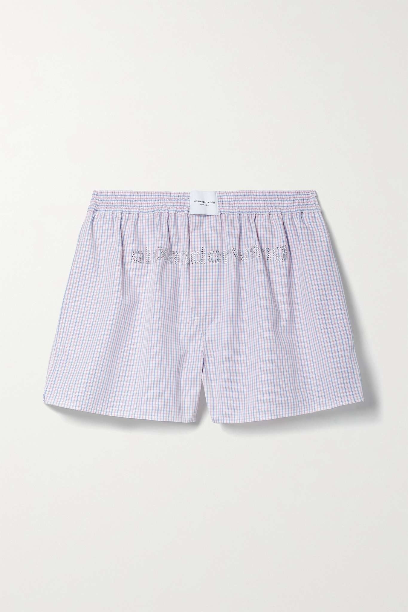 Athena crystal-embellished checked cotton-poplin shorts - 1