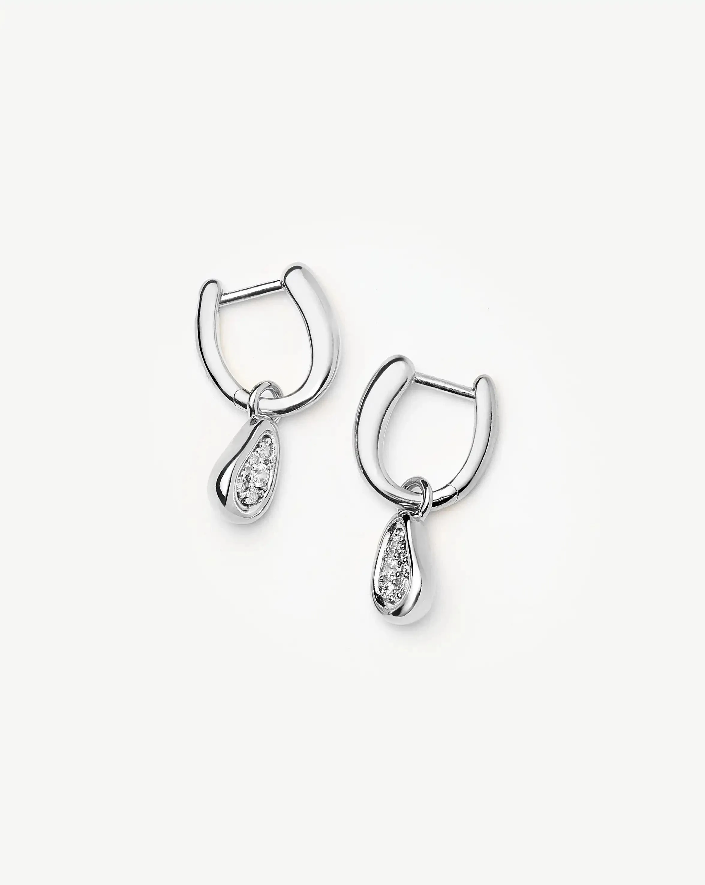 Molten Teardrop Pavé Charm Hoop Earrings - 1