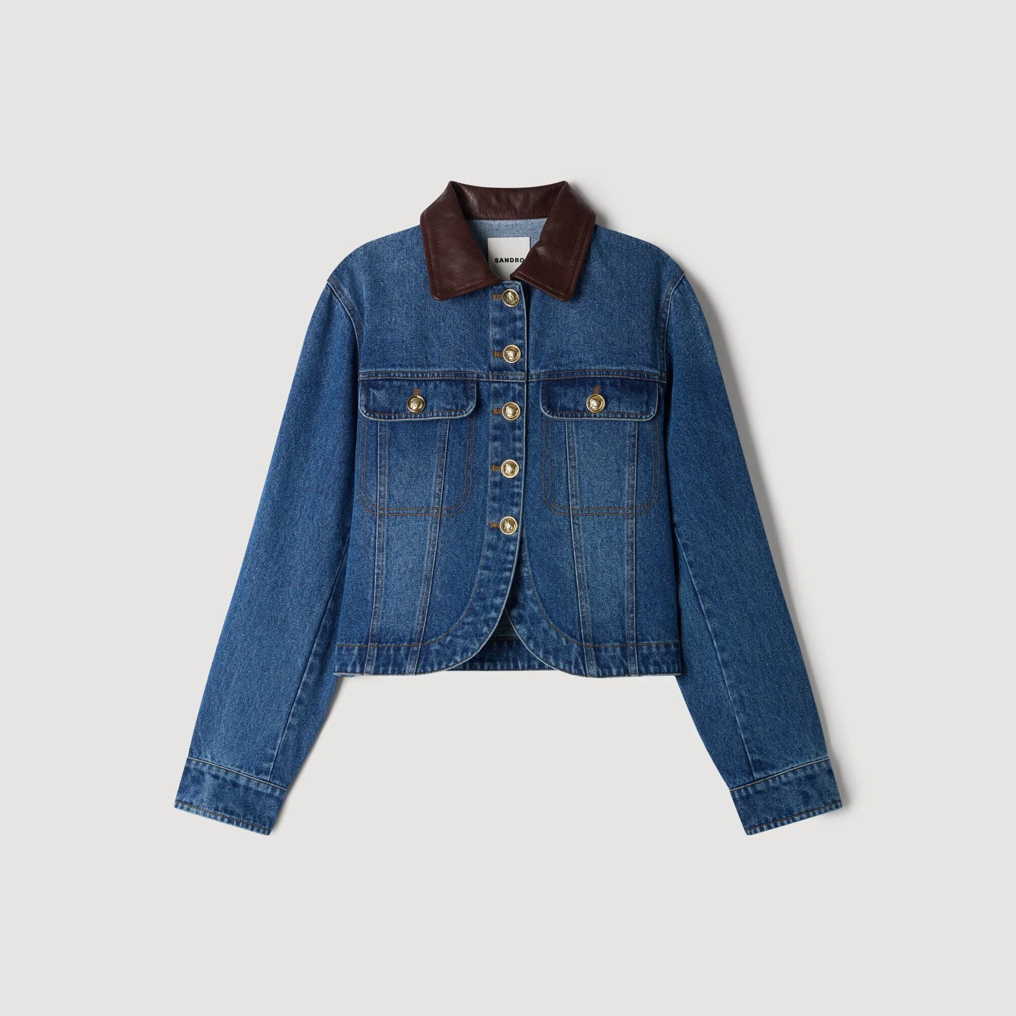 DENIM JACKET WITH LEATHER COLLAR - 1