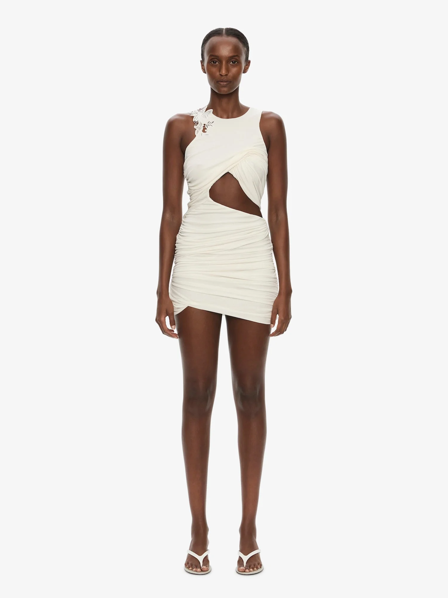 Hibiscus Embroidered Fold Up Mini Dress - 1