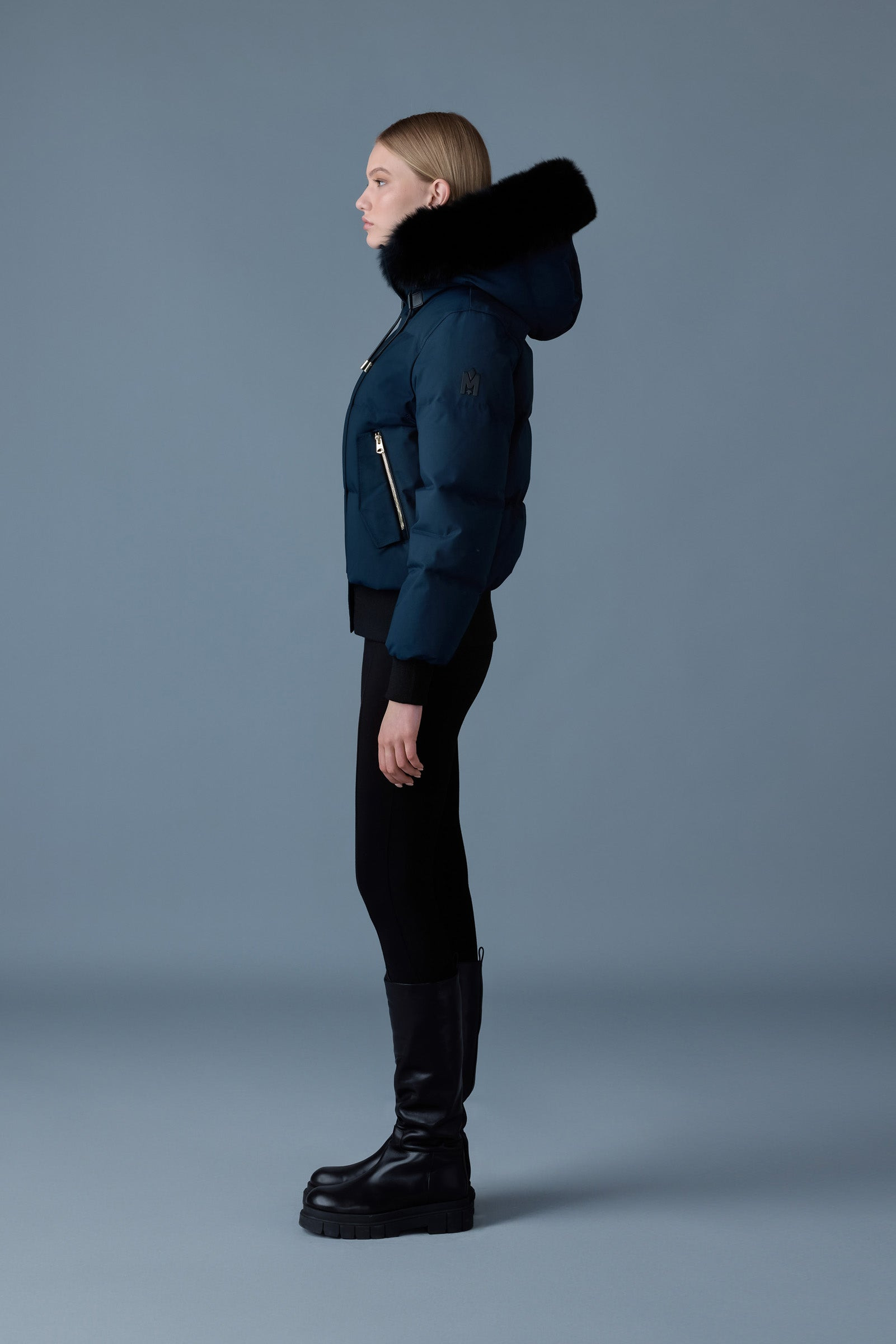 NEFI-BX Down jacket with blue fox fur hood - 3