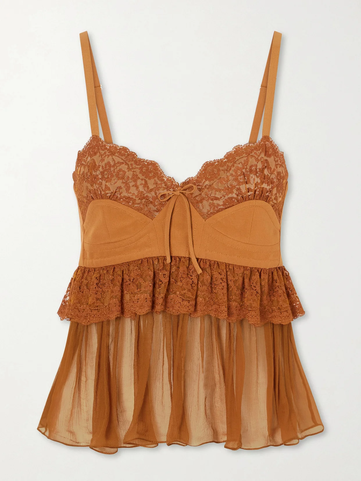 Lace-trimmed Silk Crepe Tank - 1