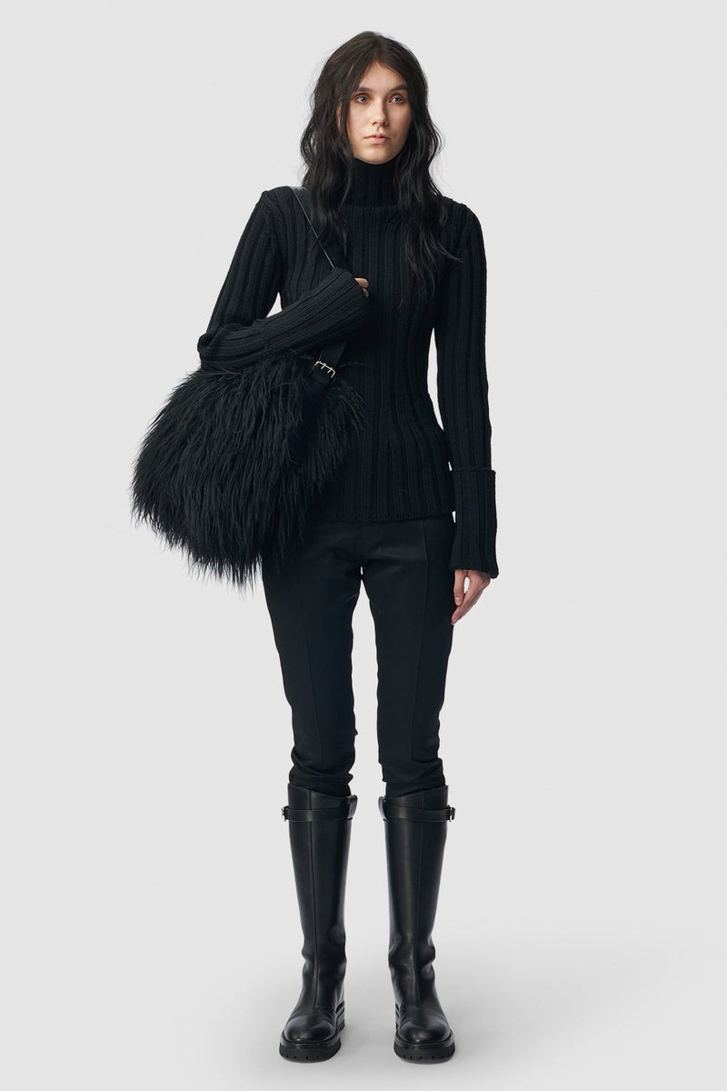 Tia Cropped Rib Darted High Neck Sweater - 3