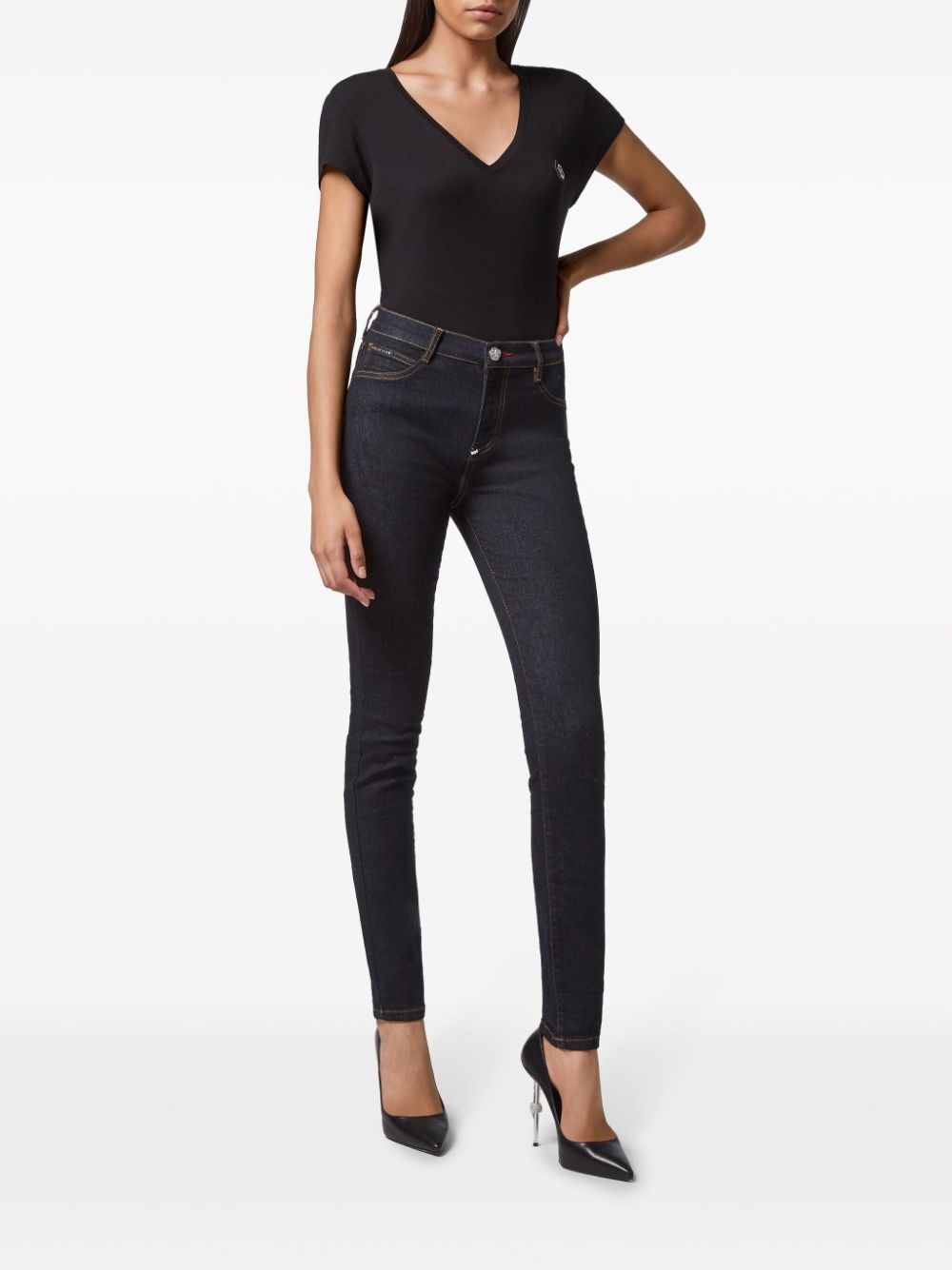 logo-plaque stretch-cotton skinny jeans - 2