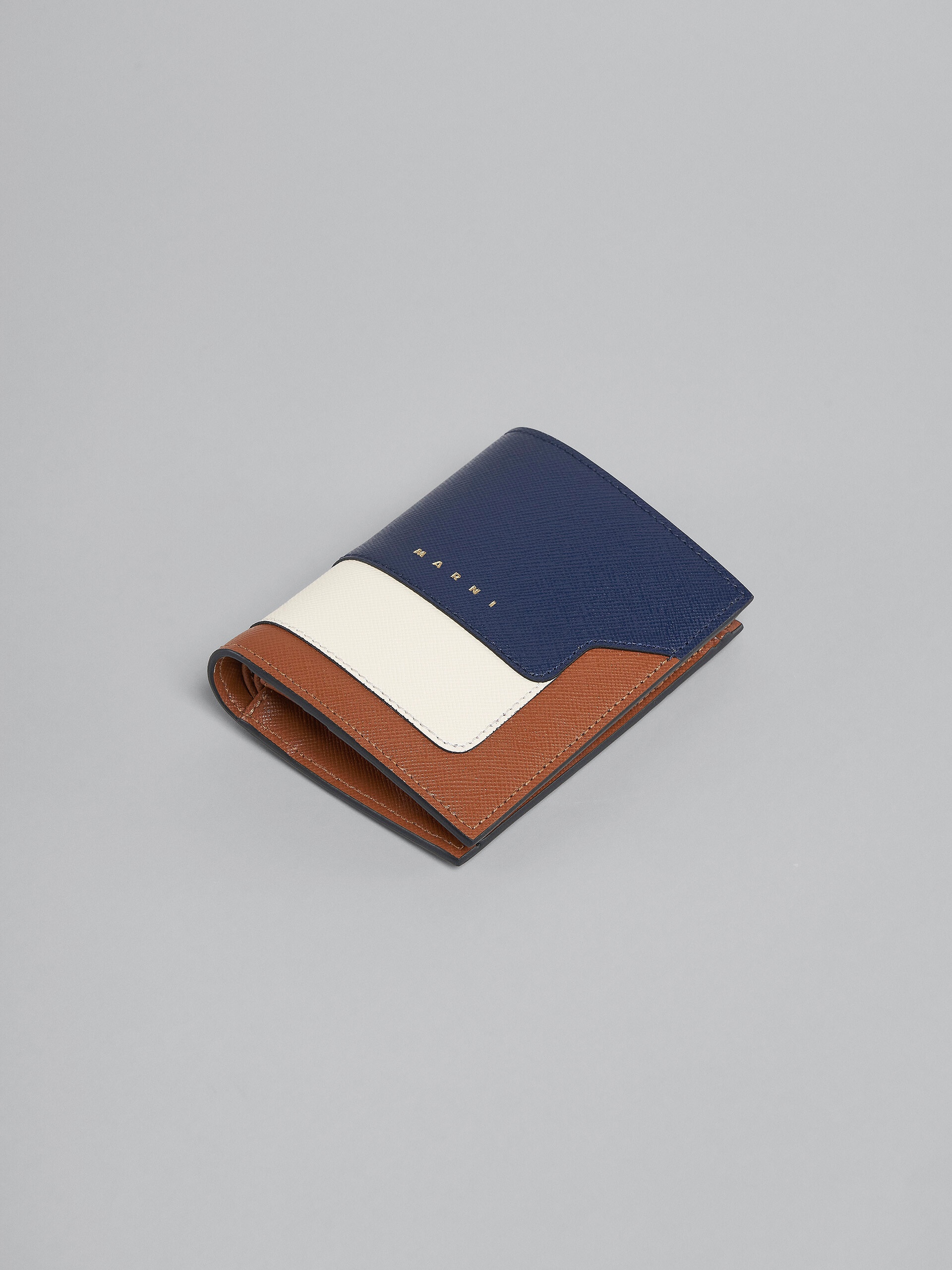BLUE WHITE AND BROWN SAFFIANO LEATHER BI-FOLD WALLET - 5