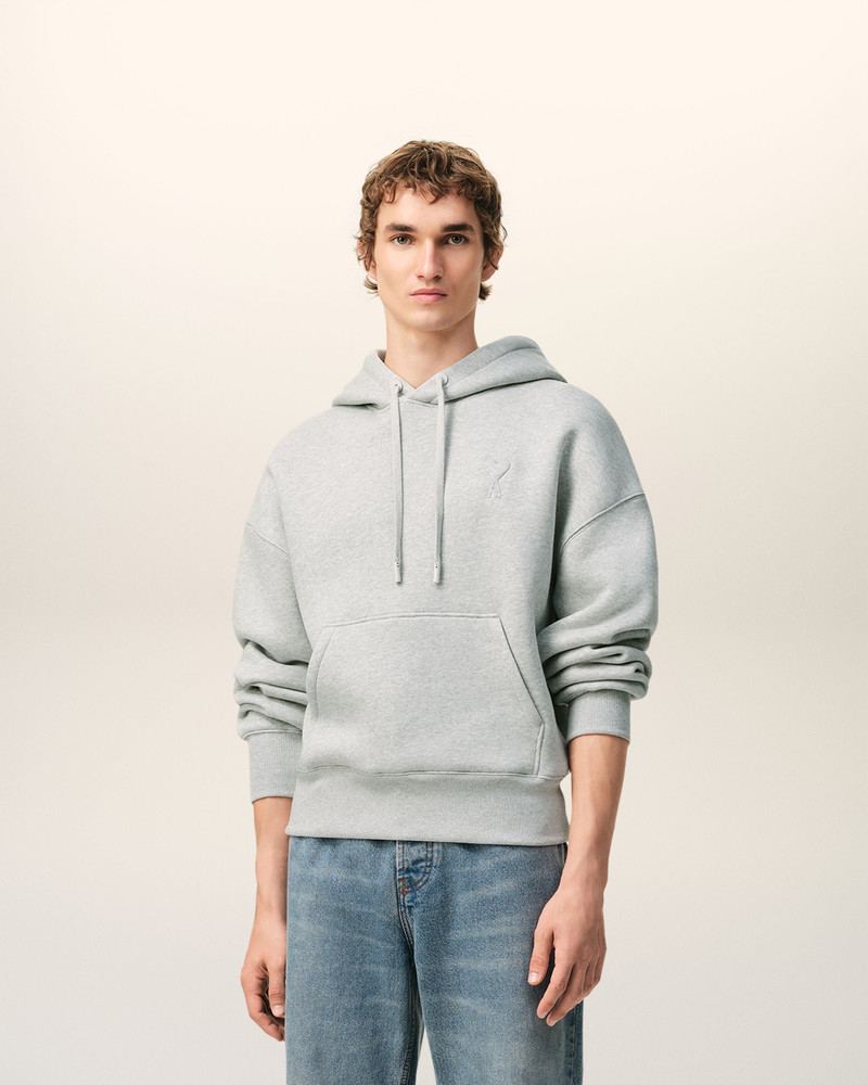 AMI Paris GREY COTTON EMBOSSED AMI DE COEUR HOODIE outlook