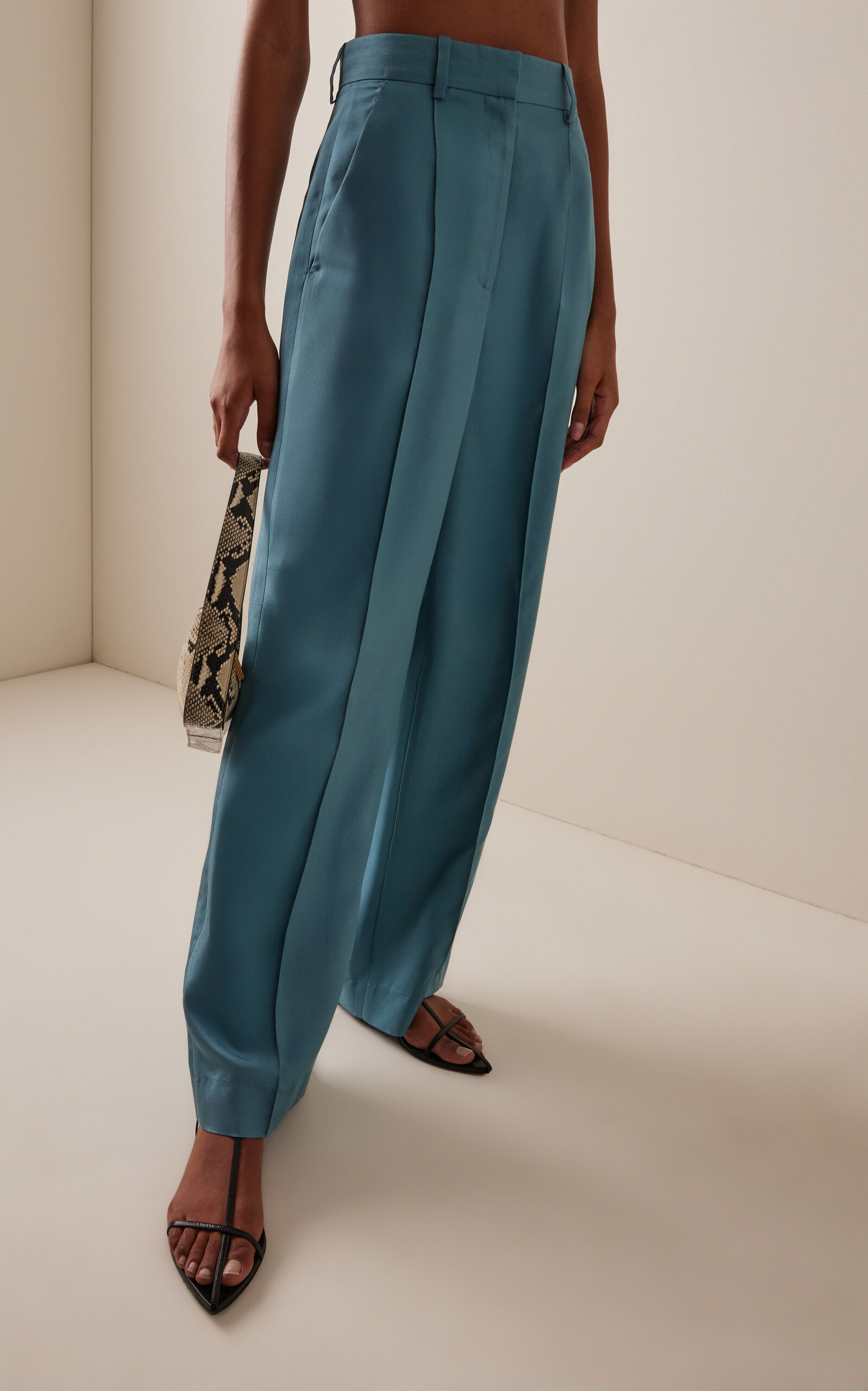 Antonella Tailored Dupioni Silk Straight-Leg Pants blue - 3