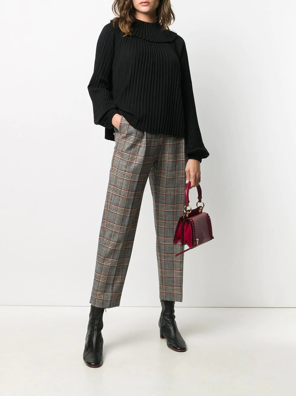 high-rise check-pattern trousers - 2