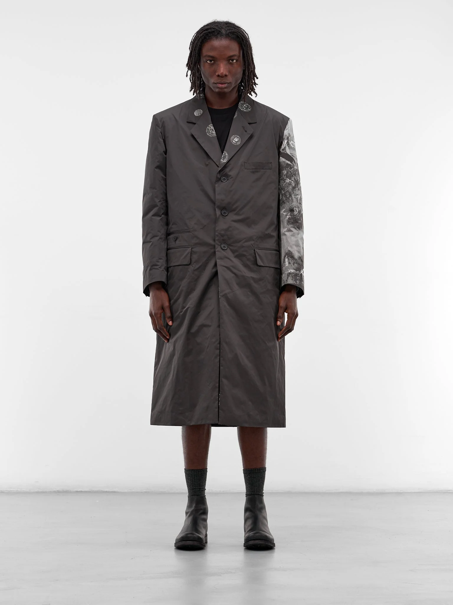 Black Reversible Graphic Padded Coat - 1