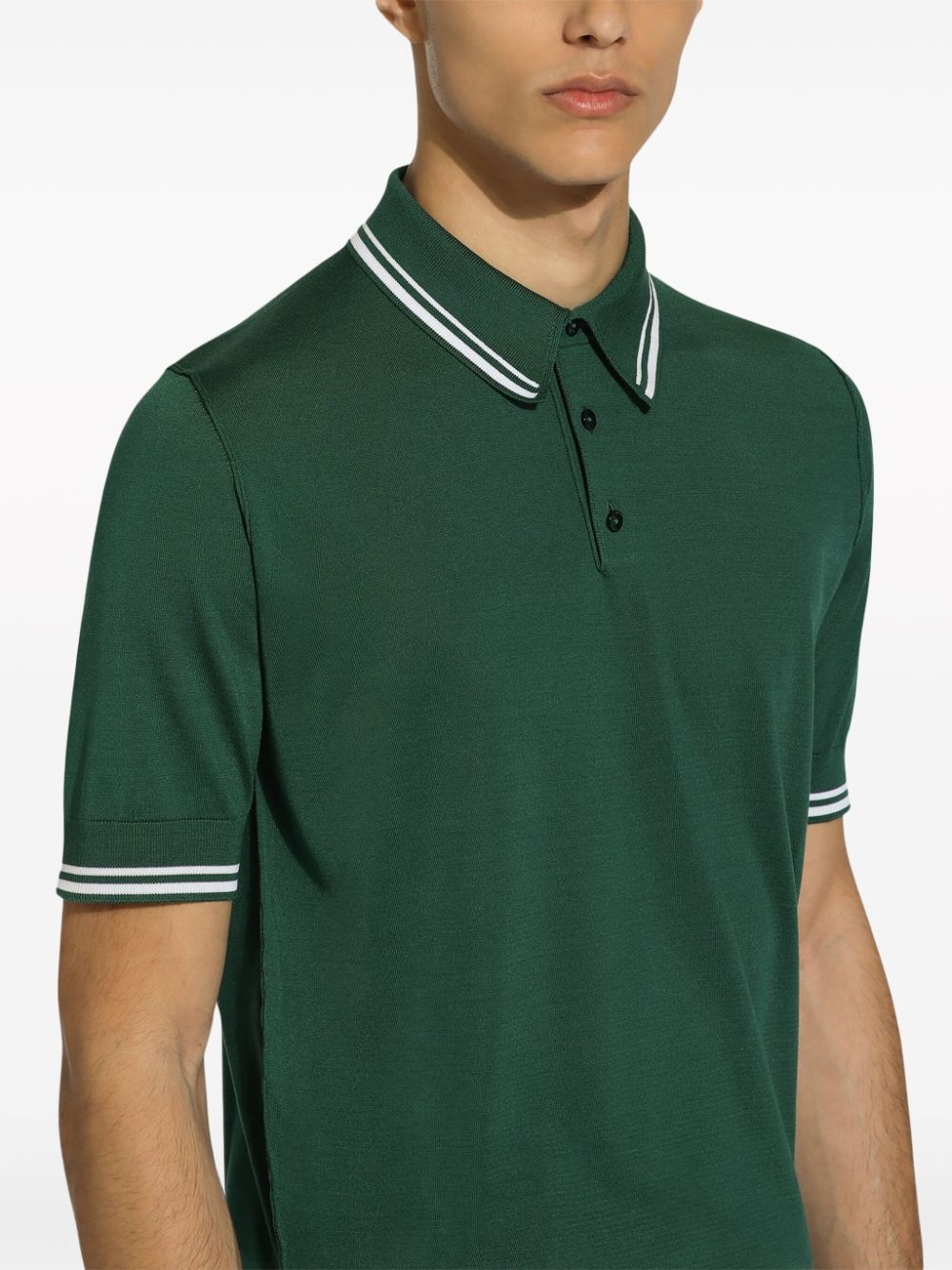striped-border silk polo shirt - 5