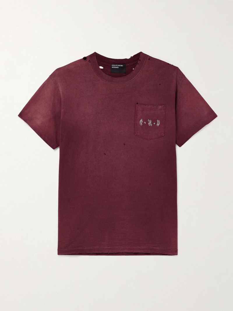 Logo-Print Distressed Cotton-Jersey T-Shirt 1