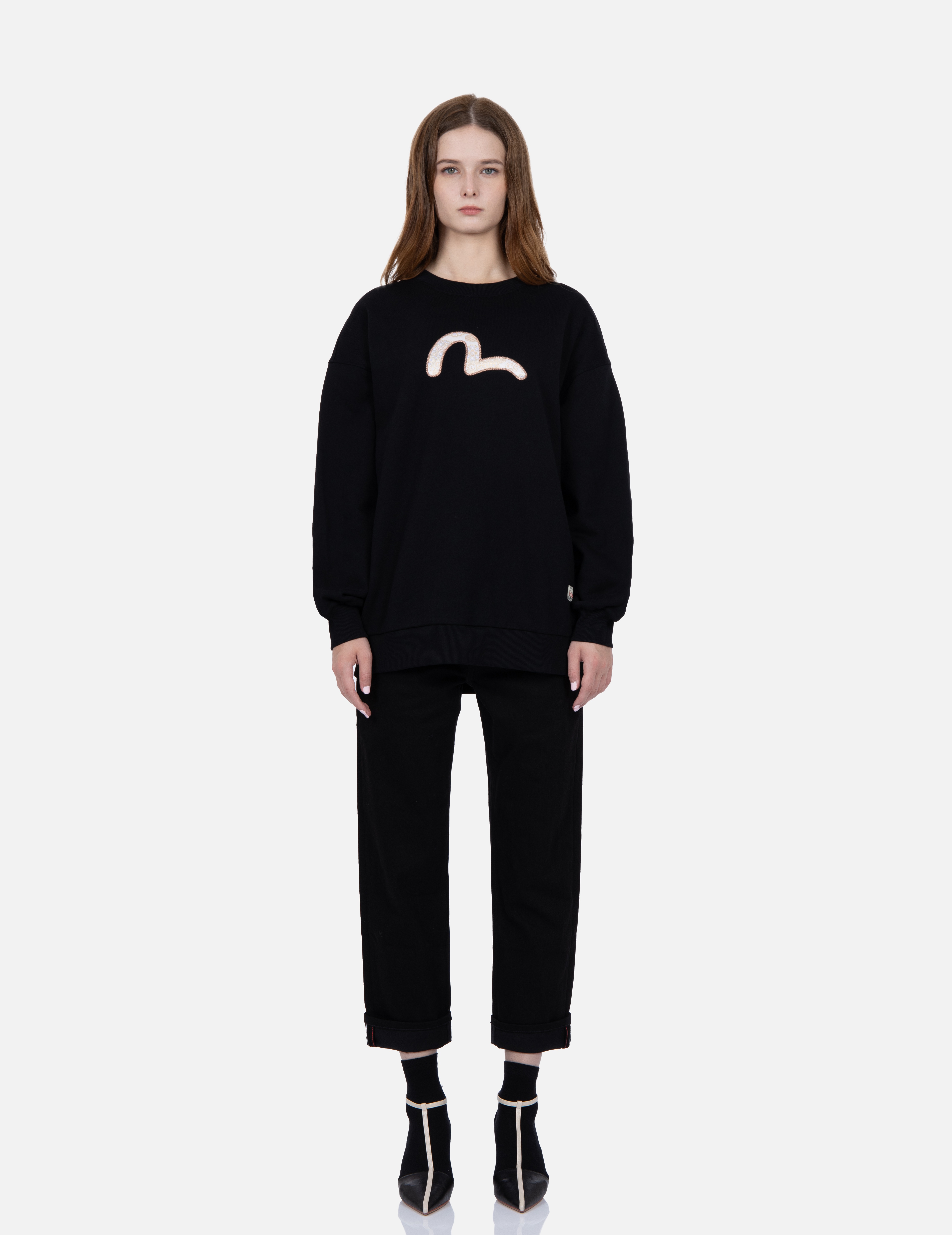 “KOI PLAYING IN THE WAVES” DAICOCK PRINT BOYFRIEND JEANS - 6