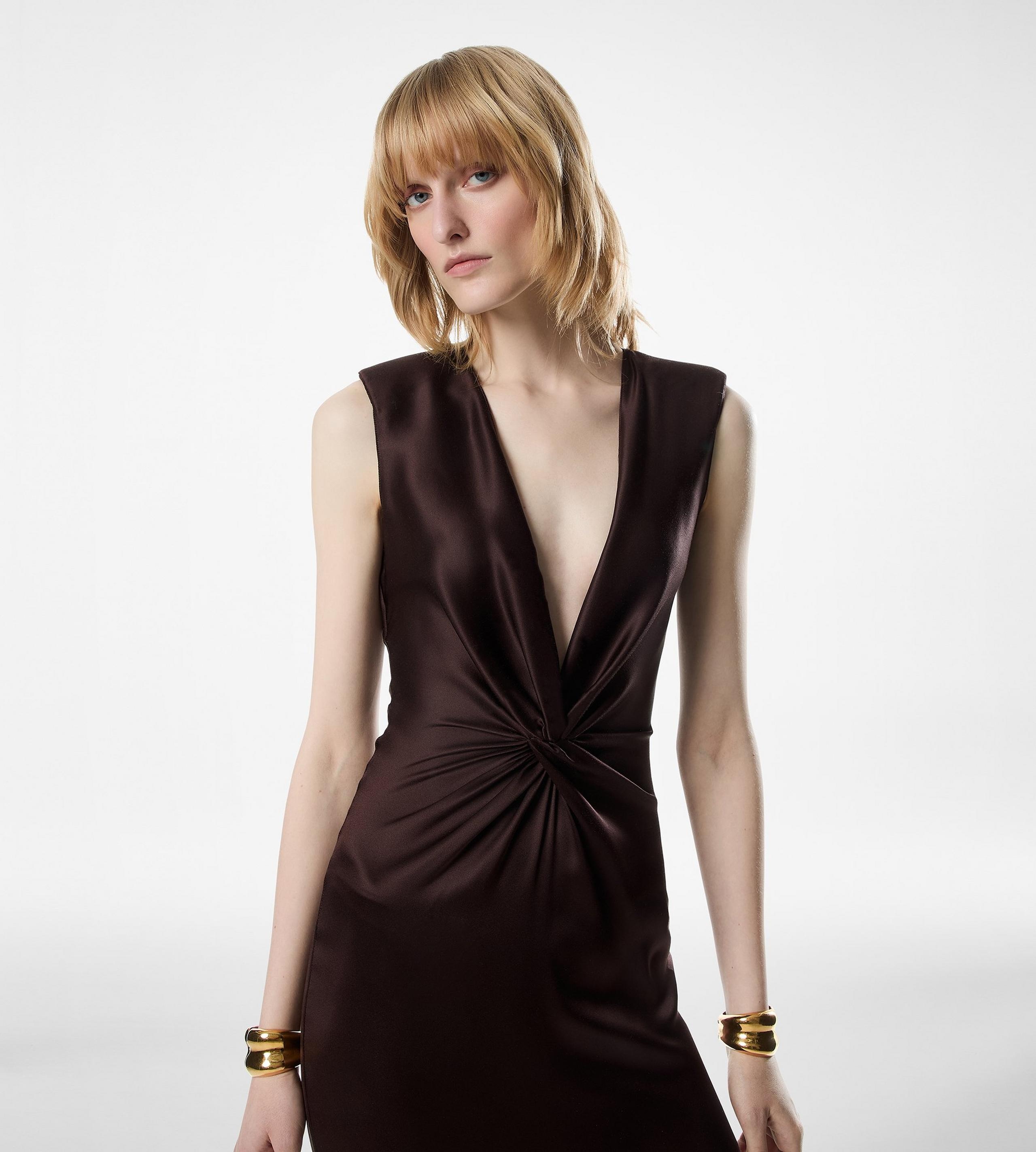 SLEEVELESS DEEP V-NECK TWIST FRONT SILK EVENING DRESS - 2
