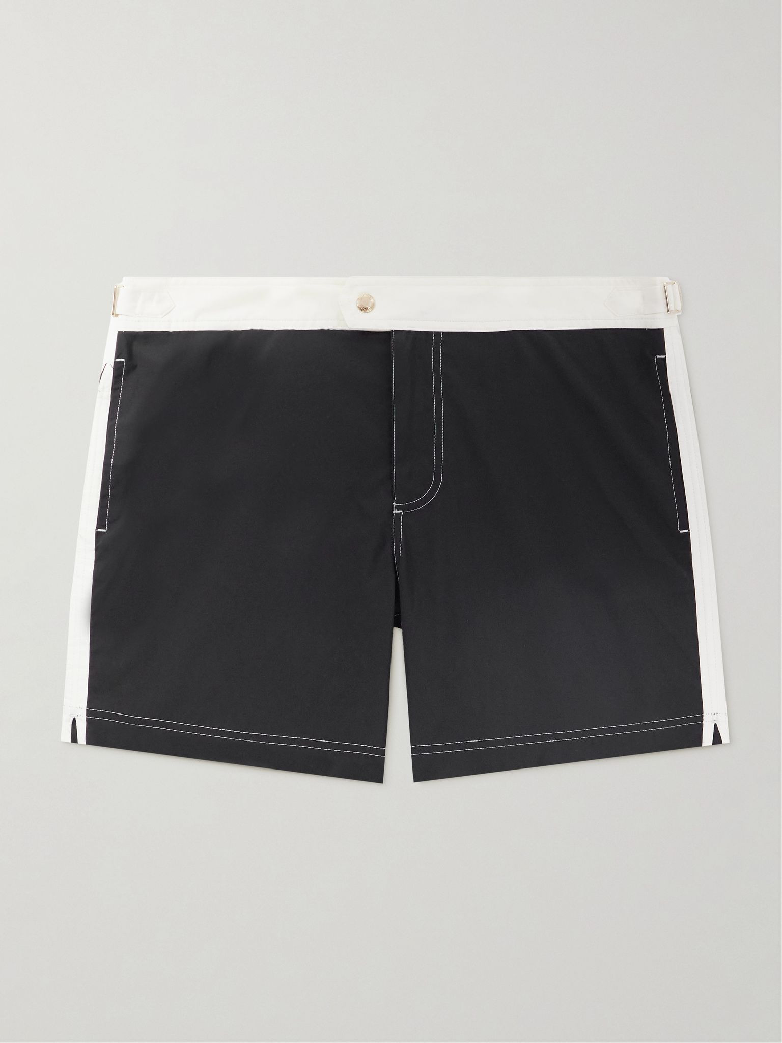 Straight-Leg Mid-Length Striped Swim Shorts Black - 1