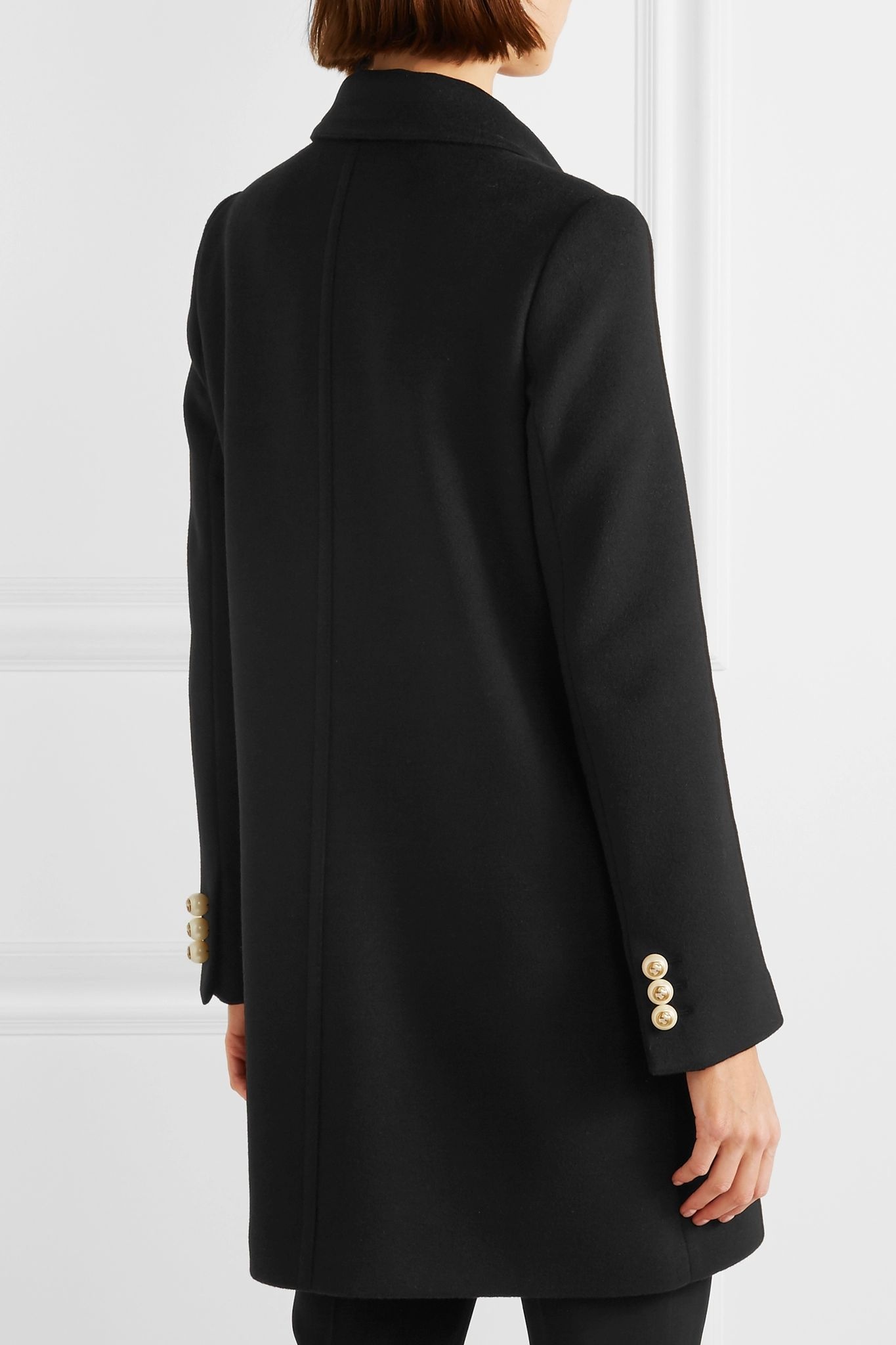 Faux pearl-embellished wool coat  - 4