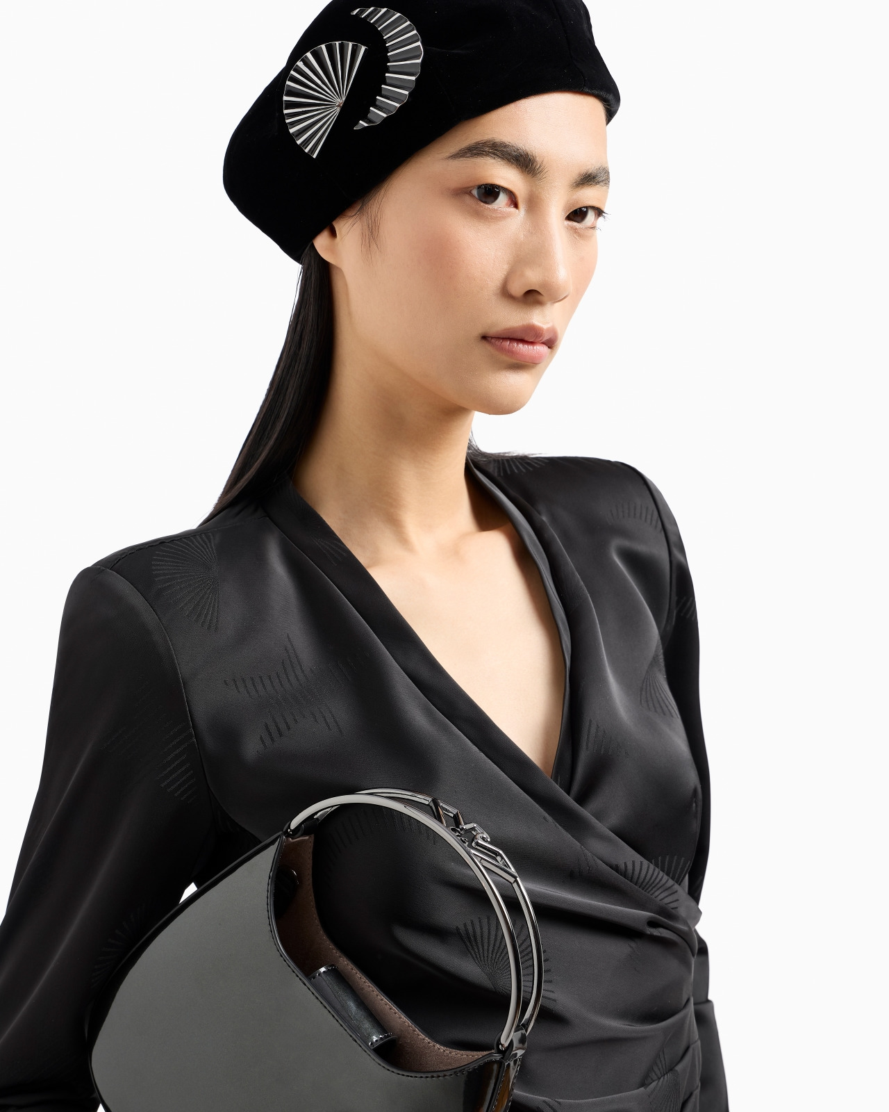 Moon Capsule collection blouse with a crossover V neck and jacquard draping - 6