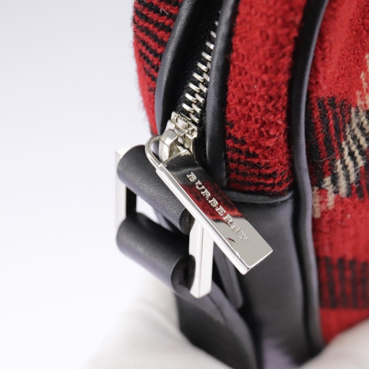 Burberry Nova Check Shoulder Bag Wool Red Silver - 11