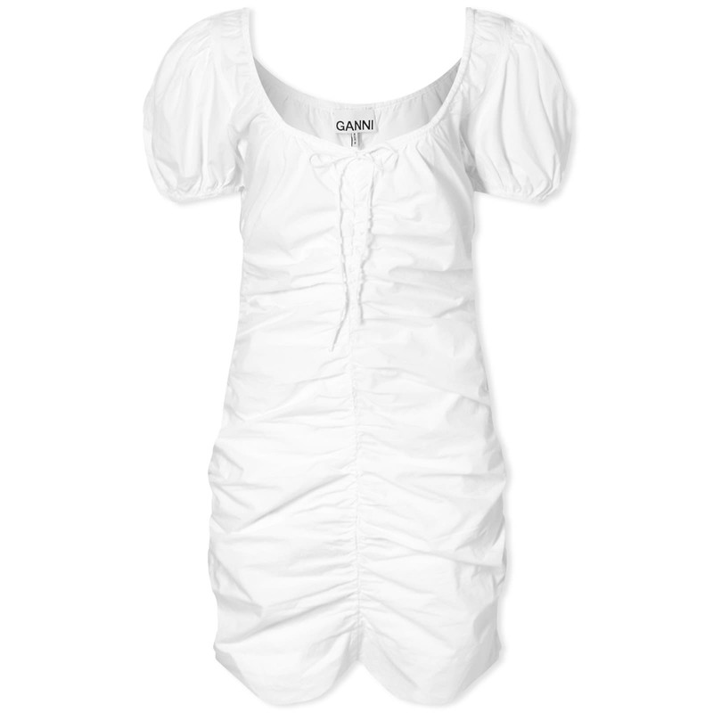 GANNI Cotton Poplin Gathered U-Neck Mini Dress 1