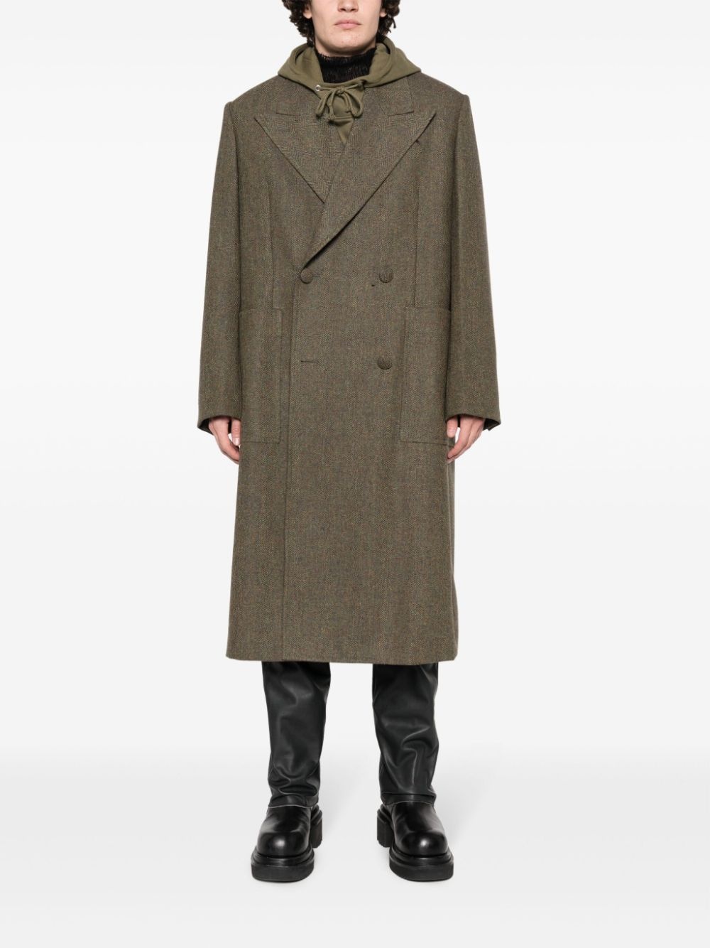 double-breasted herringbone wool coat - 2