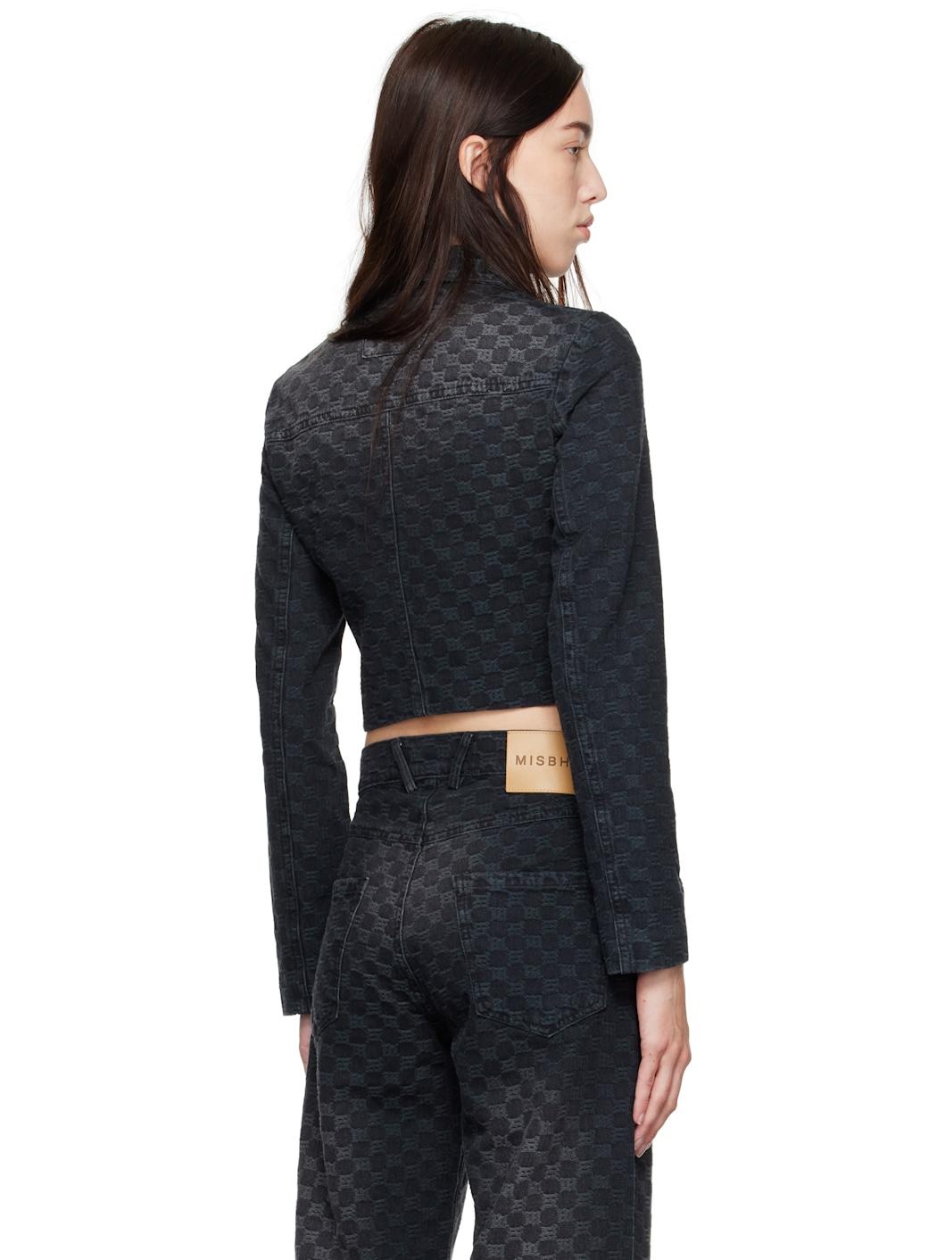 Black Jacquard Monogram Denim Jacket - 3