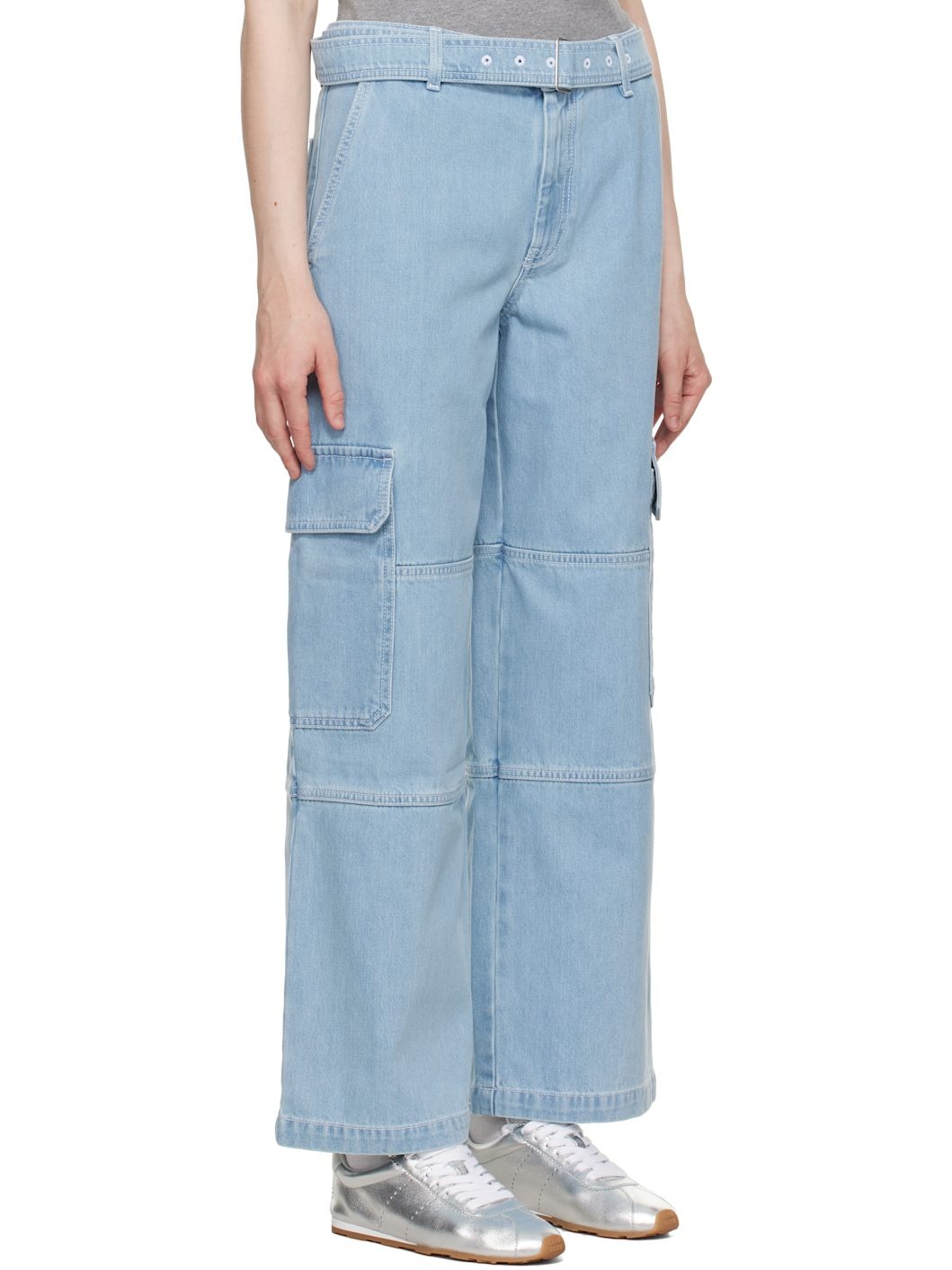 Blue Belted Utility Denim Cargo Pants - 2