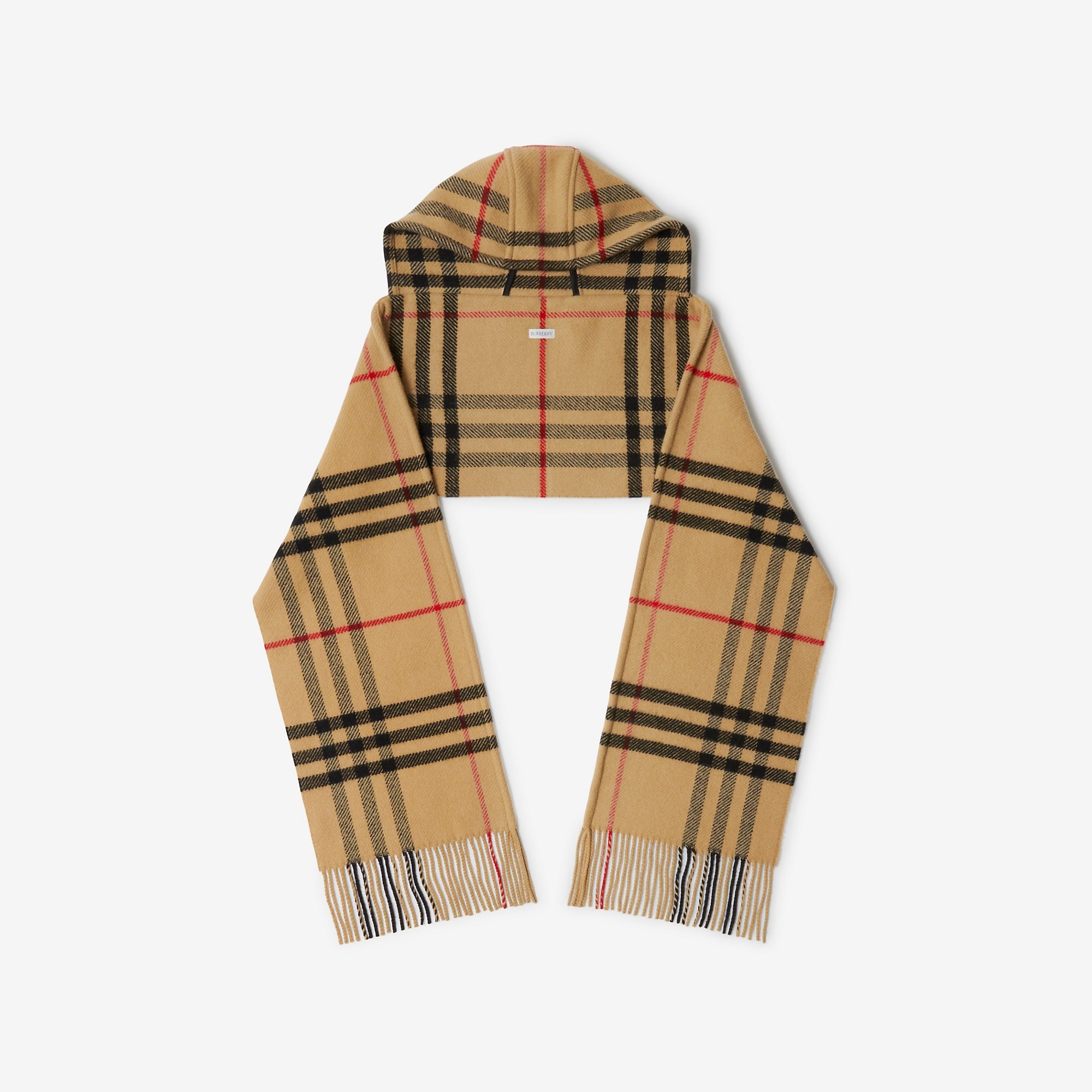 Check Wool Cashmere Hooded Scarf - 1