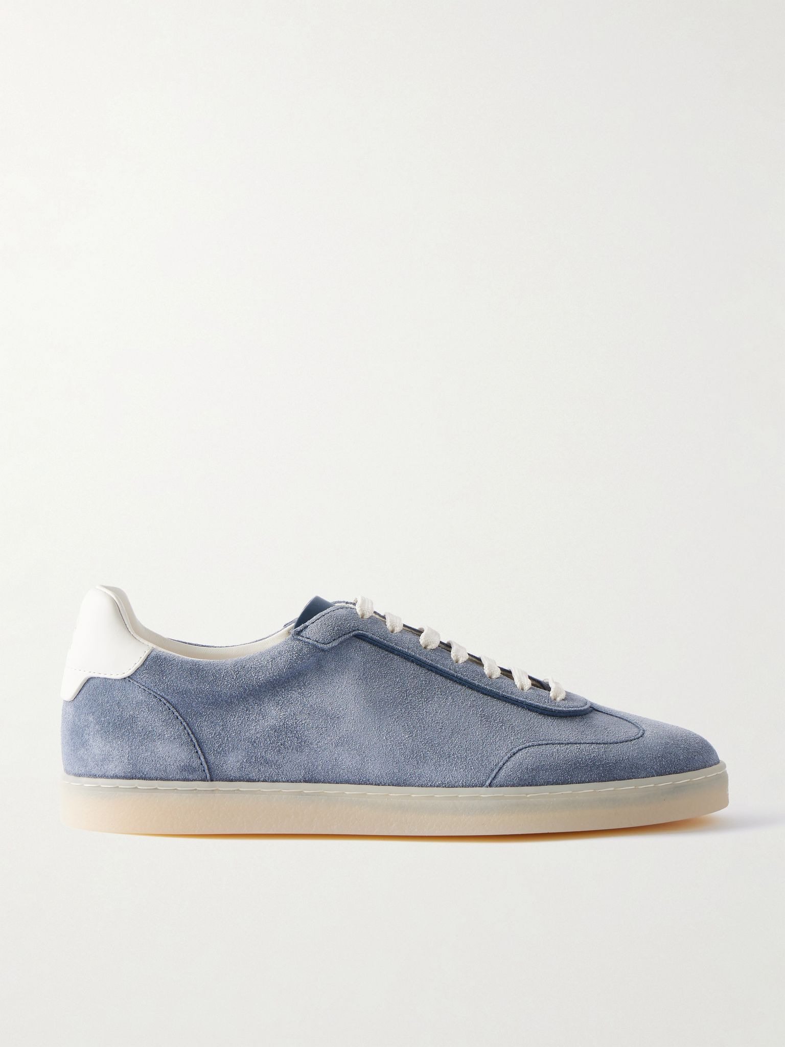 Leather-Trimmed Suede Sneakers Blue - 1