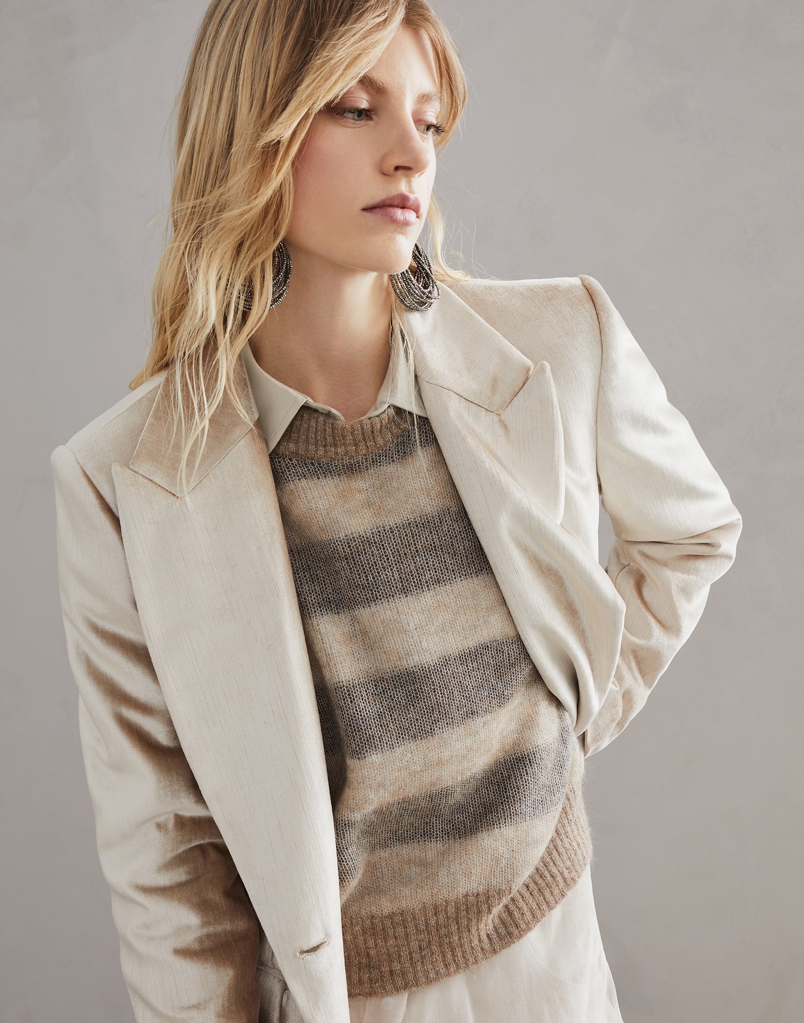 Cotton and viscose sleek velvet blazer with monili - 4