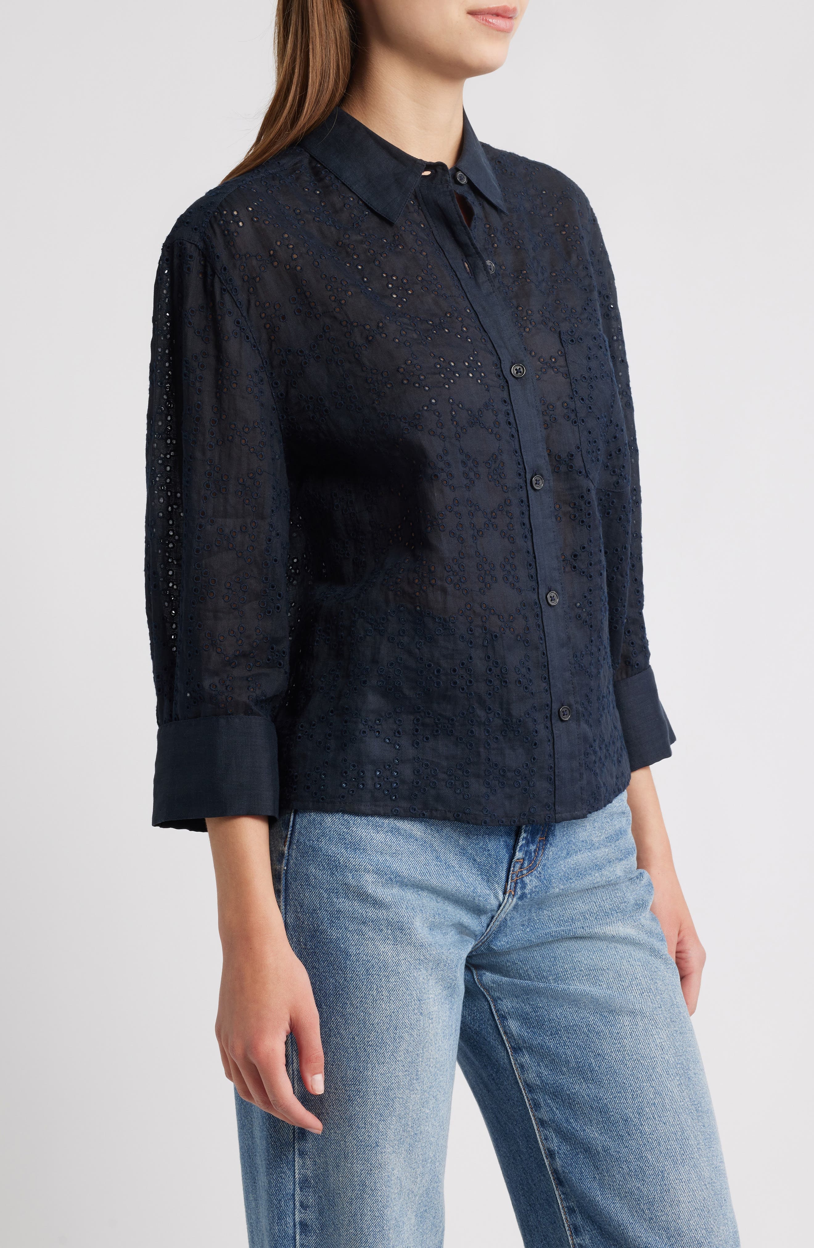 rag & bone Lucia Eyelet Ramie Button-Up Shirt in Slemb at Nordstrom - 3