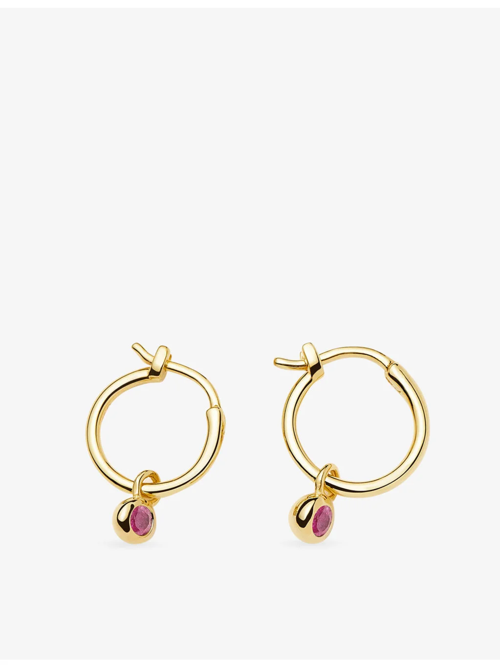 October Birthstone Mini Charm 18ct Yellow Gold Plated Brass And Tourmaline Hoop Earrings - 1