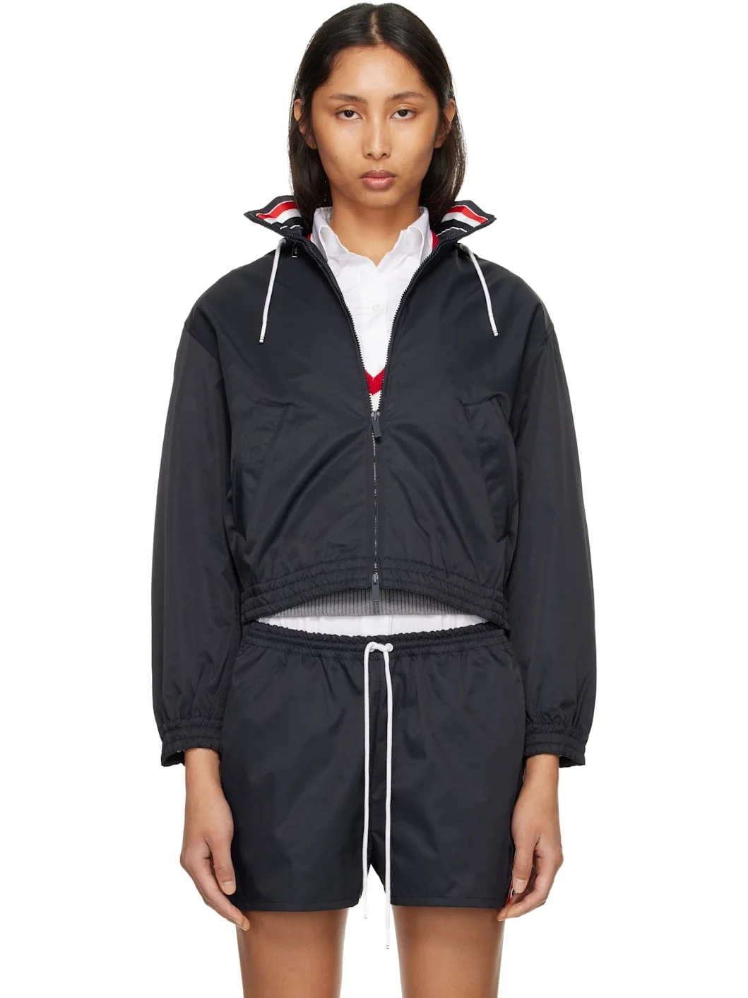Navy Nylon Tech Track Jacket - 1