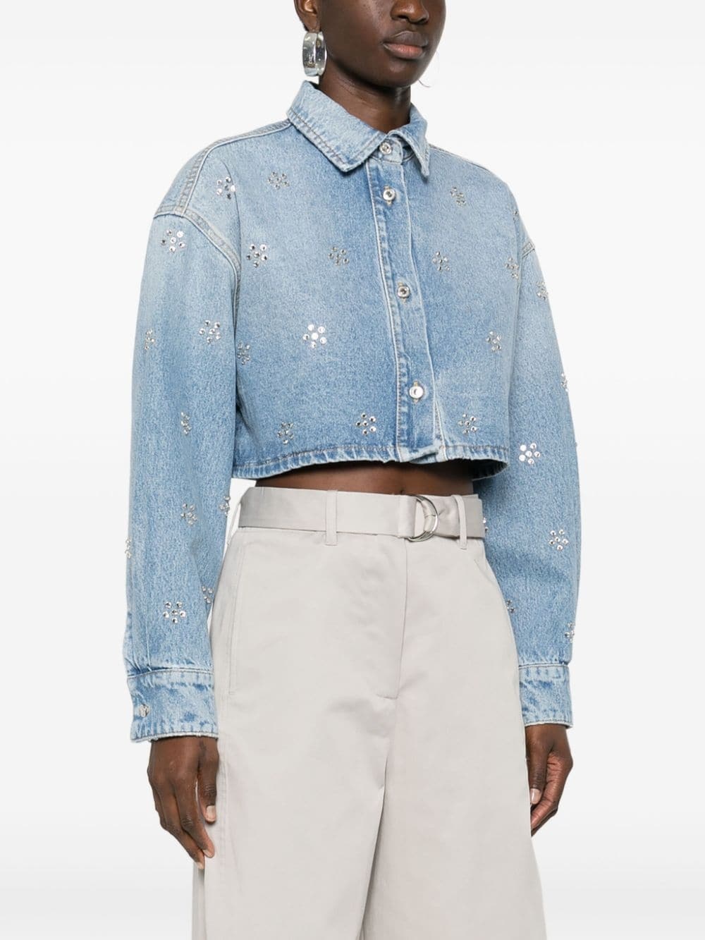 rhinestone-embellished denim shirt - 3