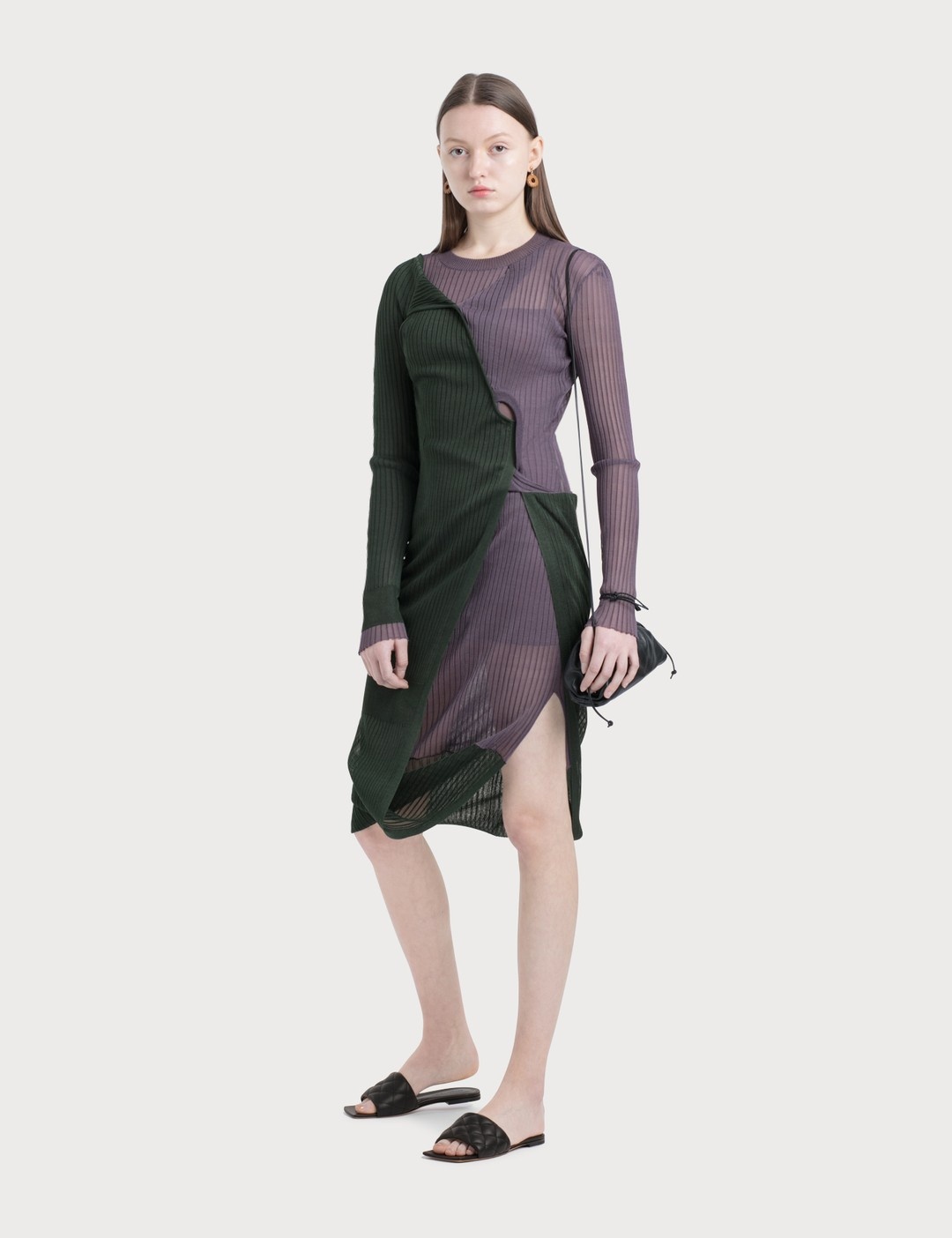 SILK RIBBED KNIT DRESS - 4