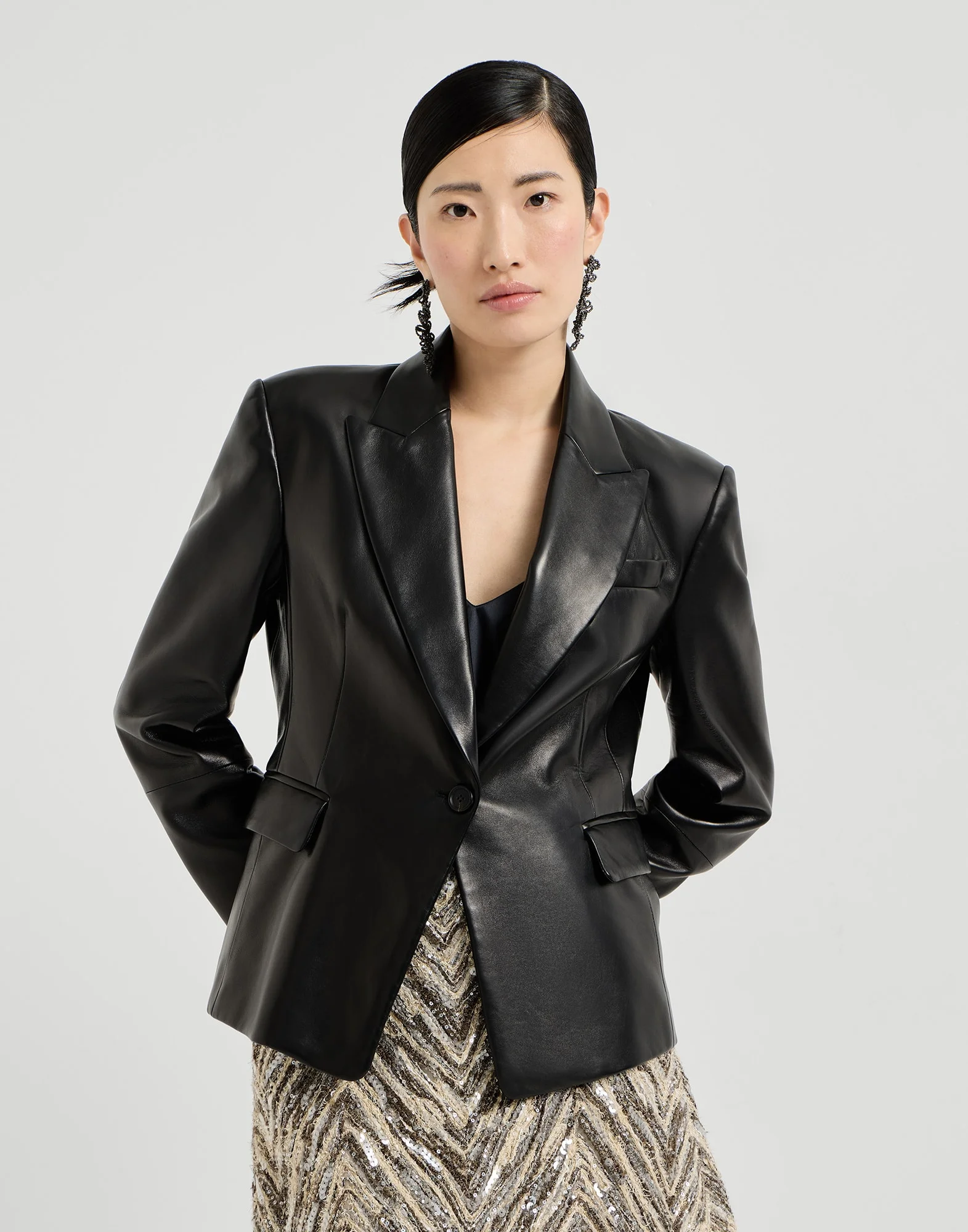 Nappa leather blazer with monili - 1