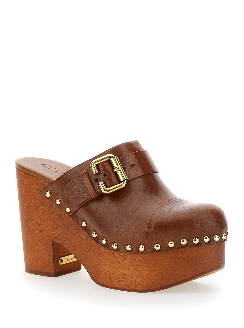 Chloé Women 'Jeanette' Brown Wedge Clog In Leather And Wool Woman - 2