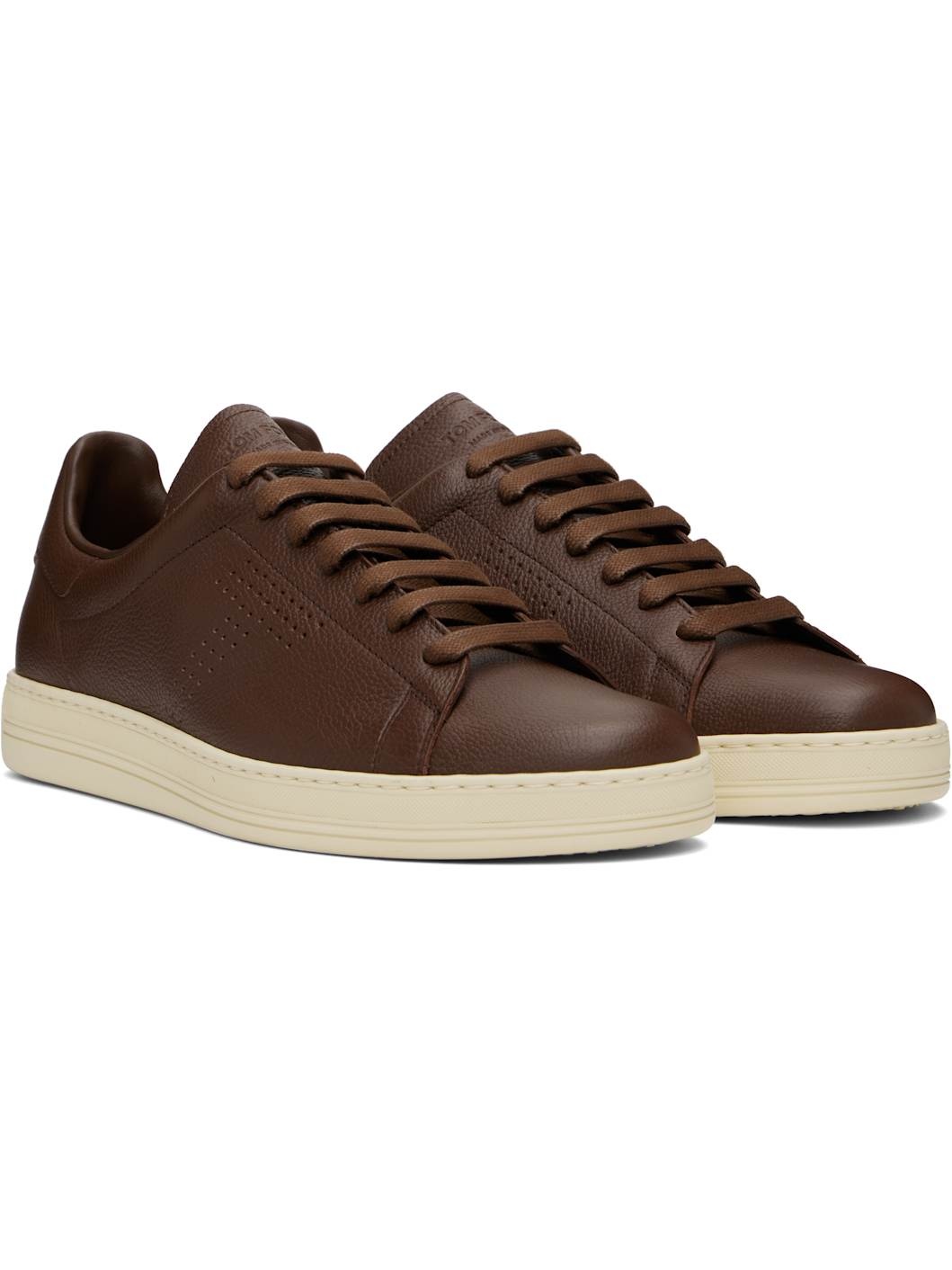 Brown Grained Leather Warwick Sneakers - 4