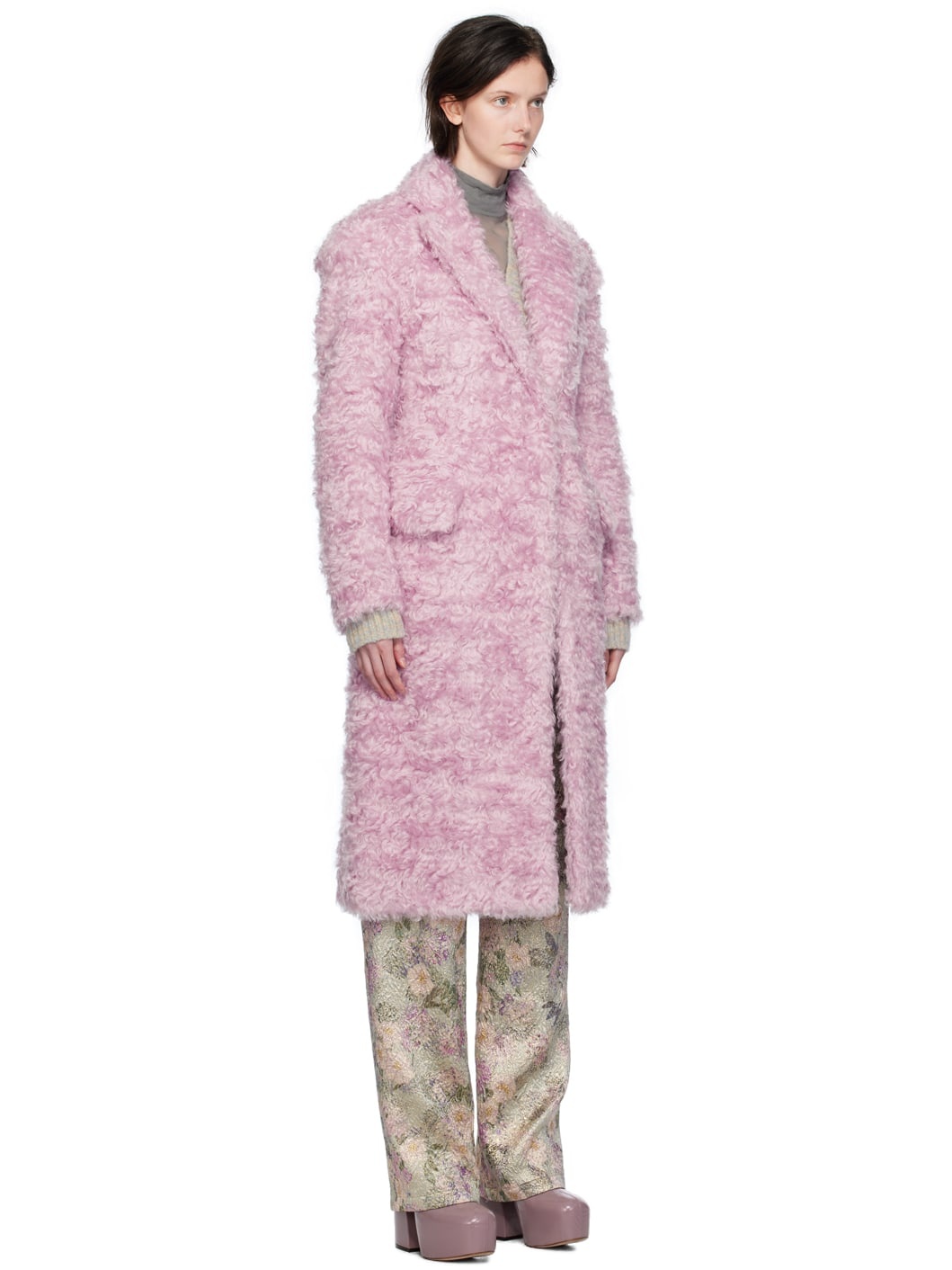Purple Notched Lapel Faux-Fur Coat - 2