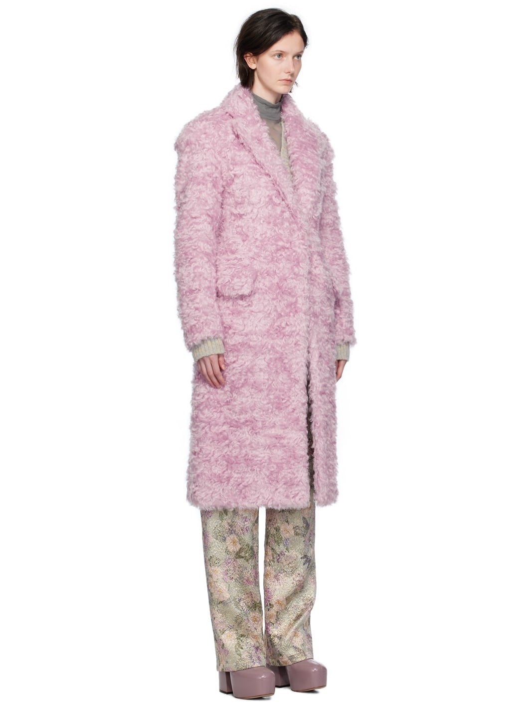 Purple Notched Lapel Faux-Fur Coat - 2