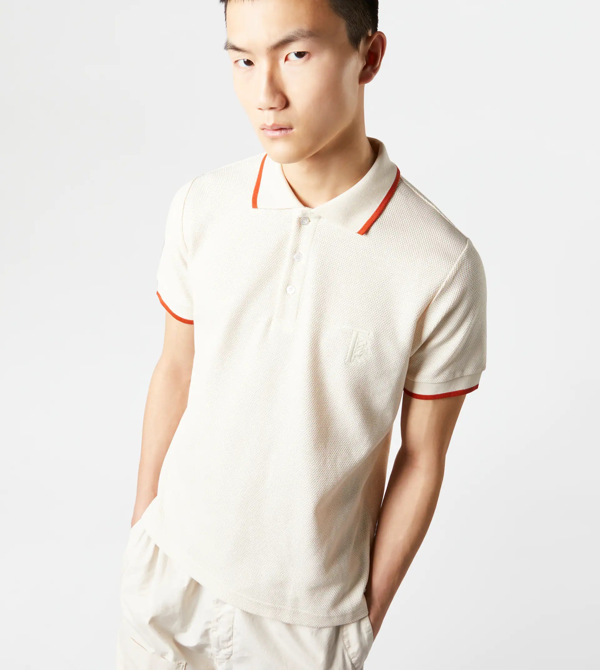 POLO SHIRT IN JACQUARD COTTON - BEIGE - 7