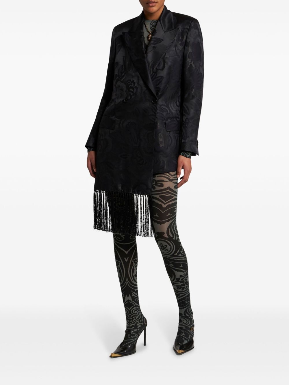 fringed jacquard blazer - 2
