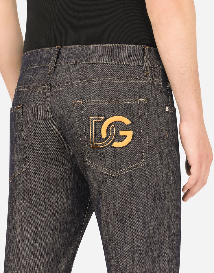 Blue slim-fit stretch denim jeans with DG patch - 5