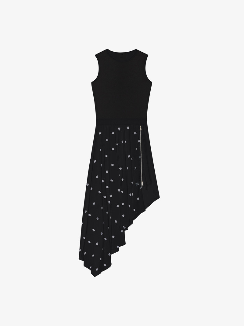 DRESS IN 4G SILK WITH ASYMMETRICAL RUFFLED SKIRT - 1