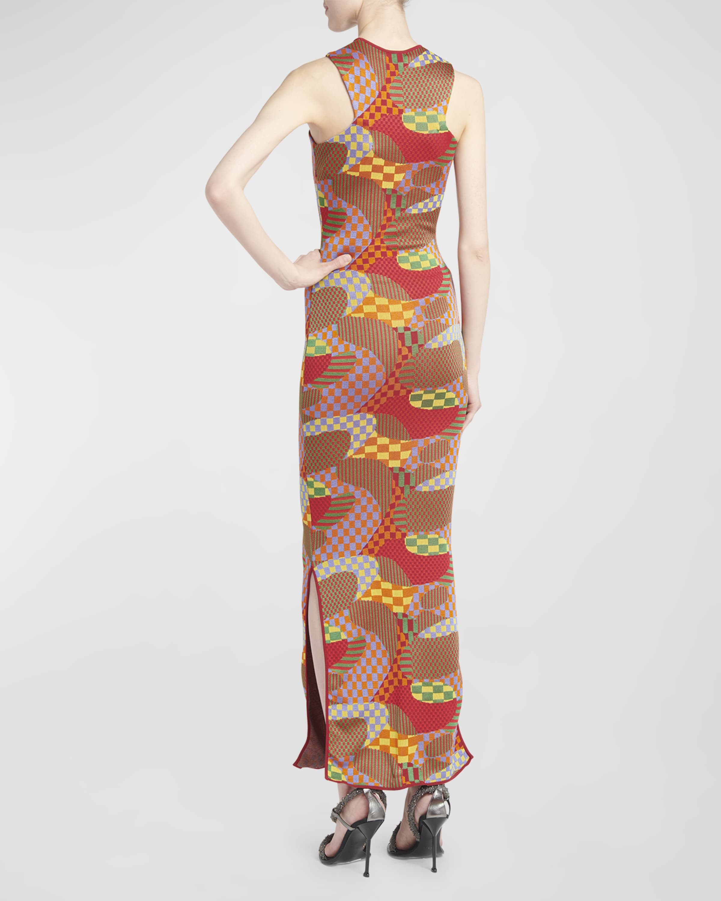 Abstract Knit Sleeveless Slits-Hem Maxi Dress - 4