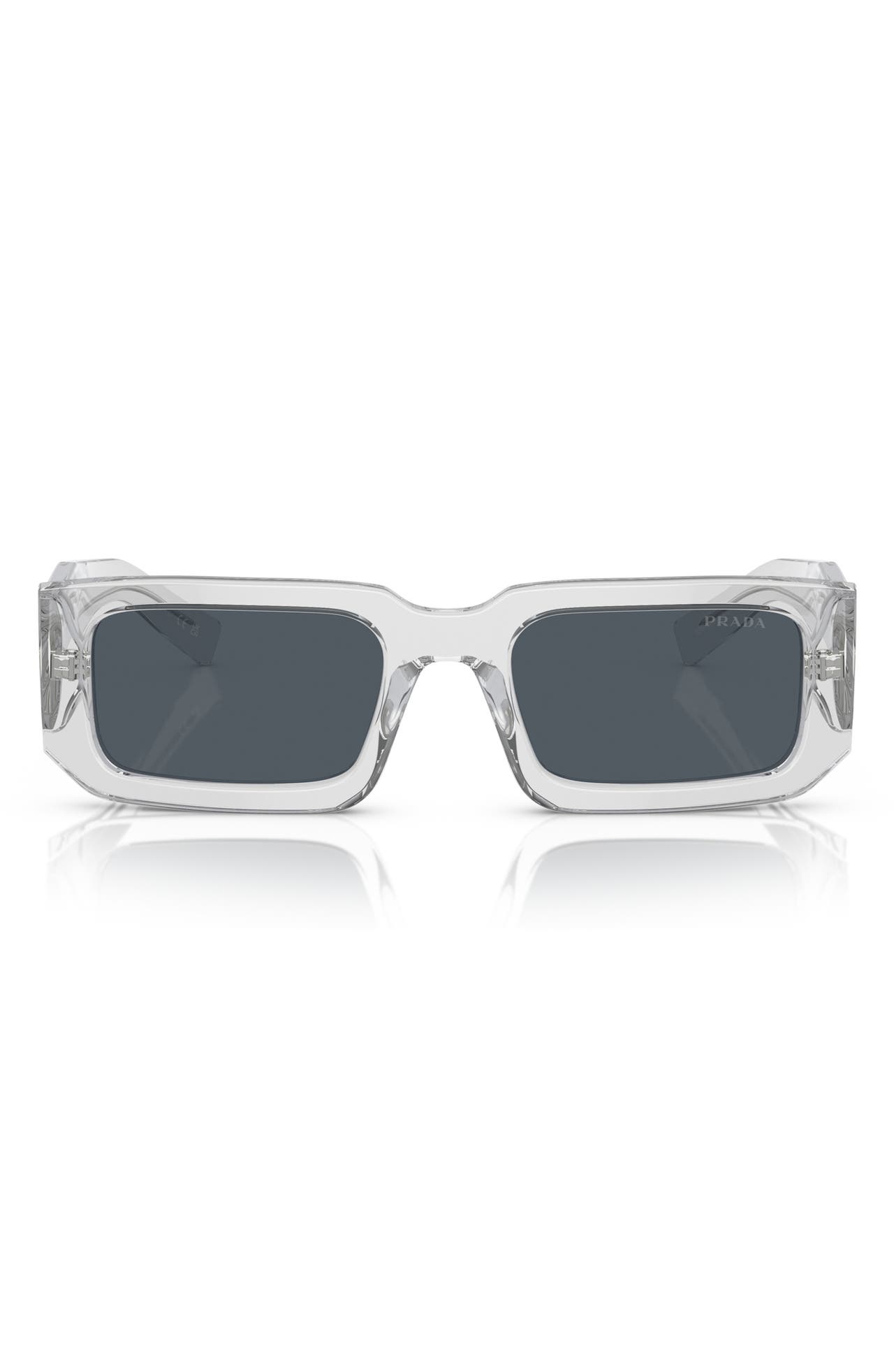 Prada Prada 53mm Rectangular Sunglasses in Transparent Grey at