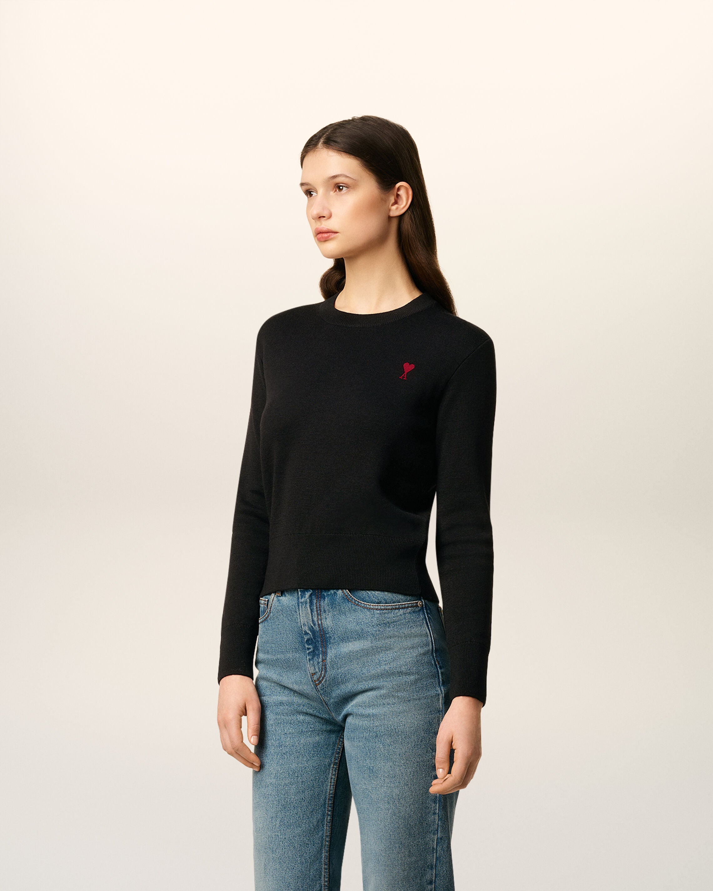 BLACK WOOL AMI DE COEUR CREWNECK SWEATER - 6