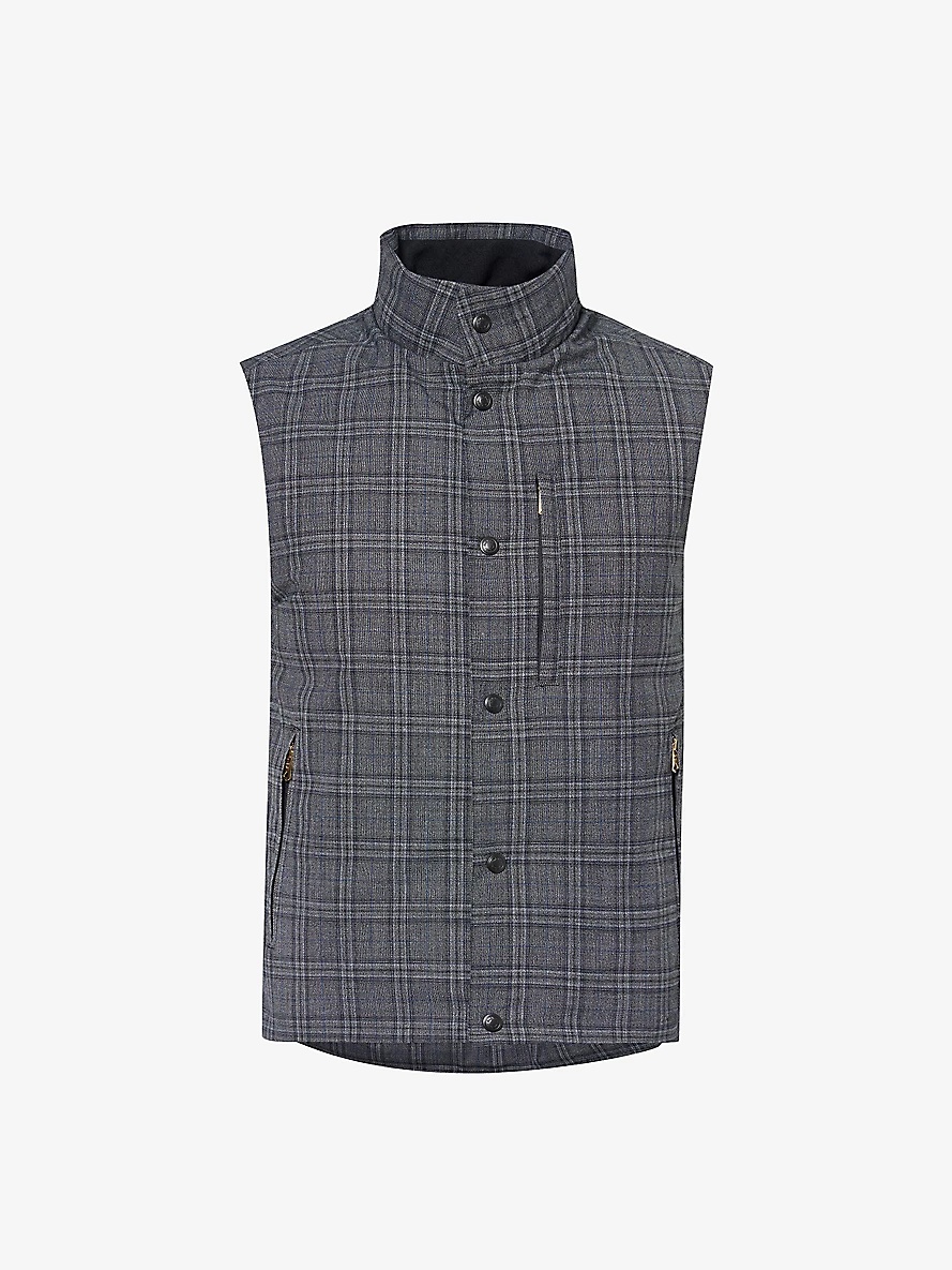 Checked funnel-neck regular-fit recycled-polyester down gilet - 1